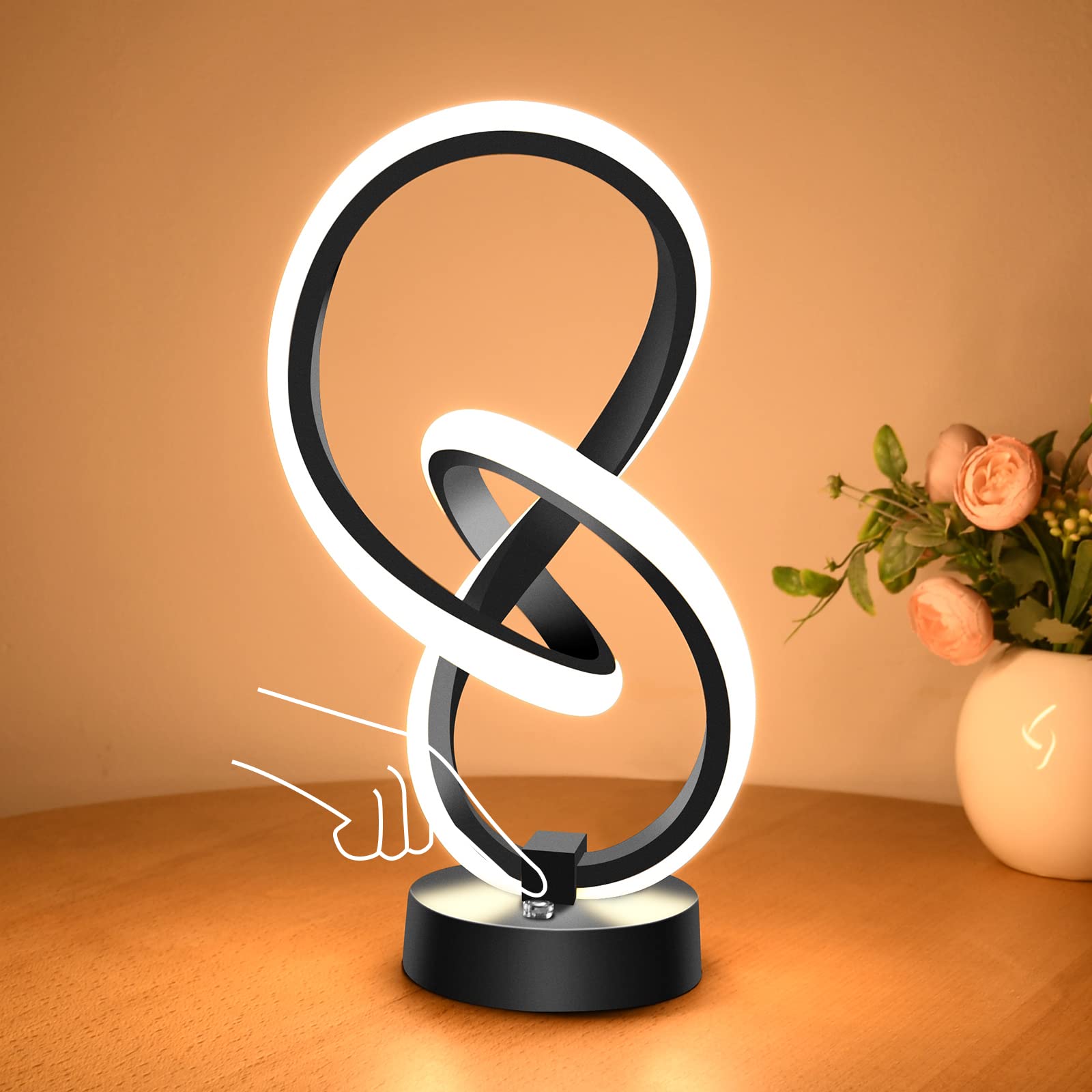 Vocevos Modern Spiral RGB Table Lamp with Touch Control - Dimmable Warm White LED Desk Light for Bedroom, Office & Living Room - Perfect for Nightstand, Study & Home Decor