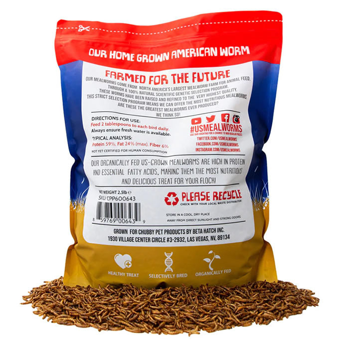 Premium 2.5 lbs. Dried Mealworms for Reptiles, Birds & Fish - High Protein US Grown Natural Pet Food - Perfect for Feeding Chickens, Wild Birds & Fishing Bait