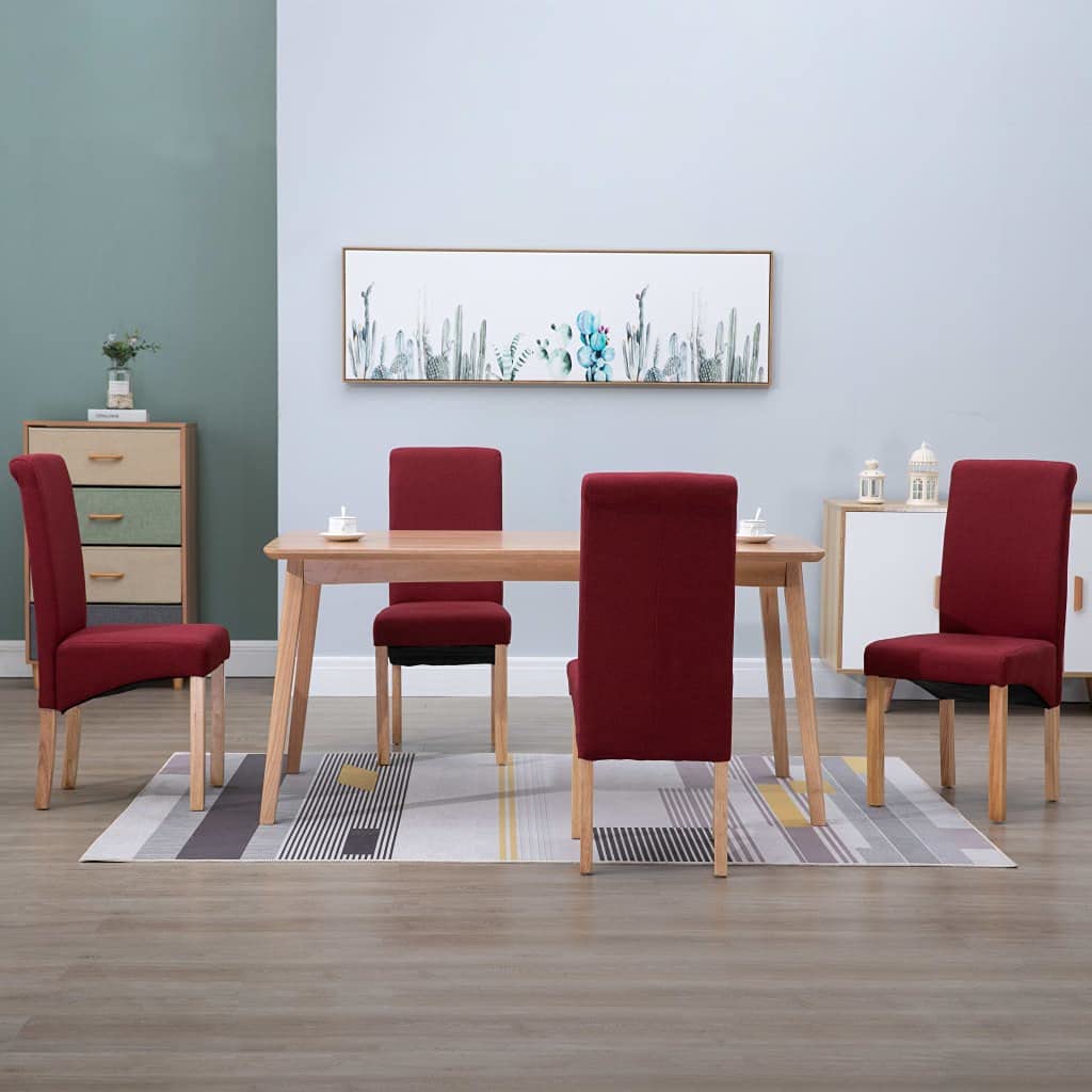 4-Piece Tikarti Dining Chairs Set - Comfortable Red Fabric Upholstered Kitchen Chairs for Dining Room, Breakfast Nook & Home Decor