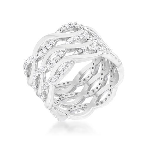 0.88ct Cubic Zirconia Rhodium Plated Twist Wide Cocktail Ring for Women - Elegant Statement Jewelry for Parties, Weddings & Special Occasions