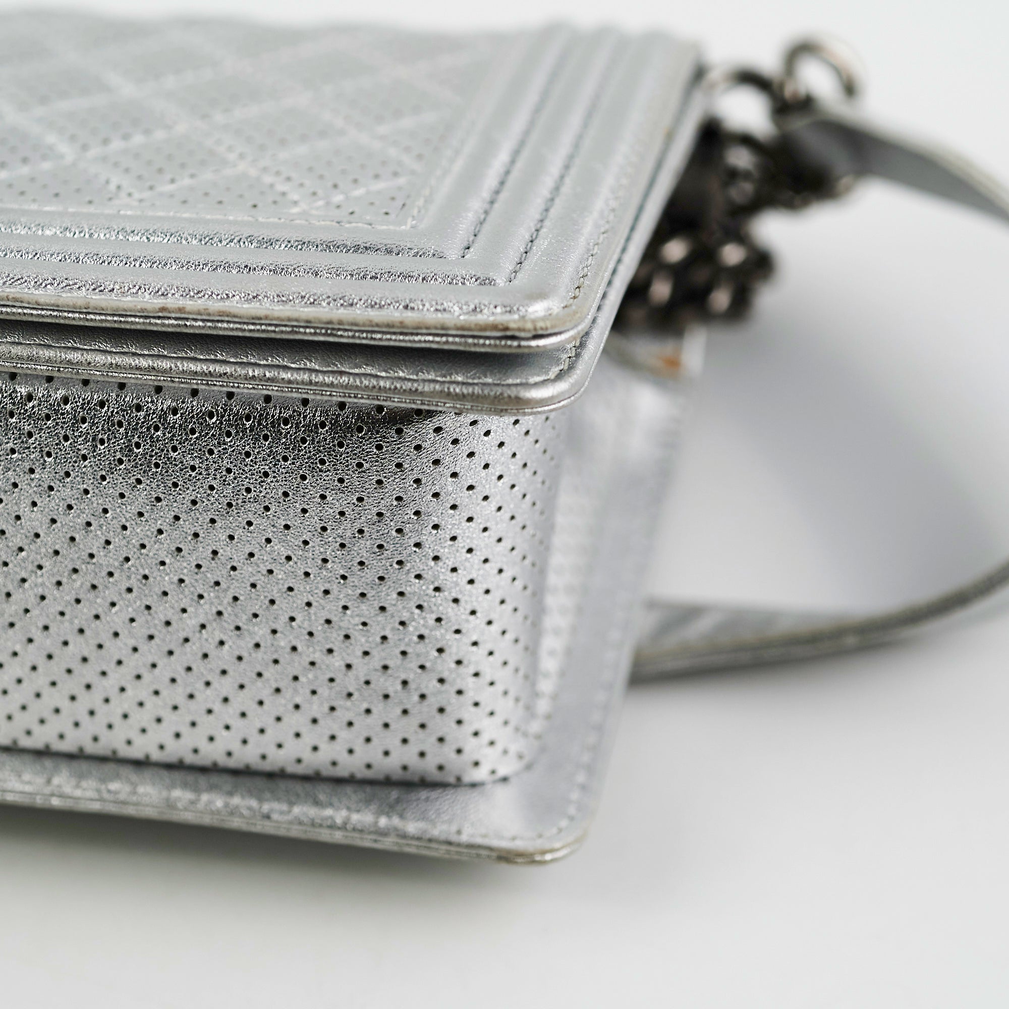 Authentic Chanel Old Medium Boy Bag in Silver - Luxury Crossbody Handbag for Women, Perfect for Evening Parties & Special Occasions