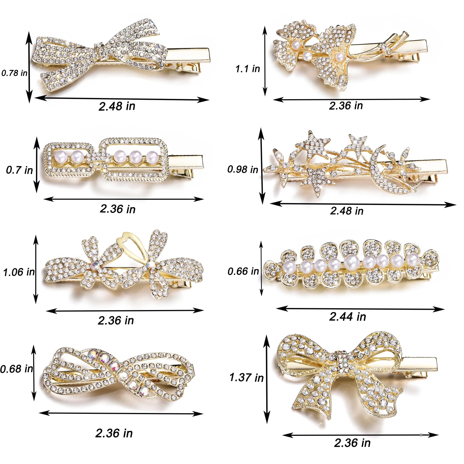 8Pcs Rhinestone Hair Clips for Women - Gold Alligator Hair Barrettes for Thin Hair, Wedding Hair Accessories for Bride, Girls Hair Clips - Perfect for Parties, Prom, Bridal Showers & Everyday Elegance