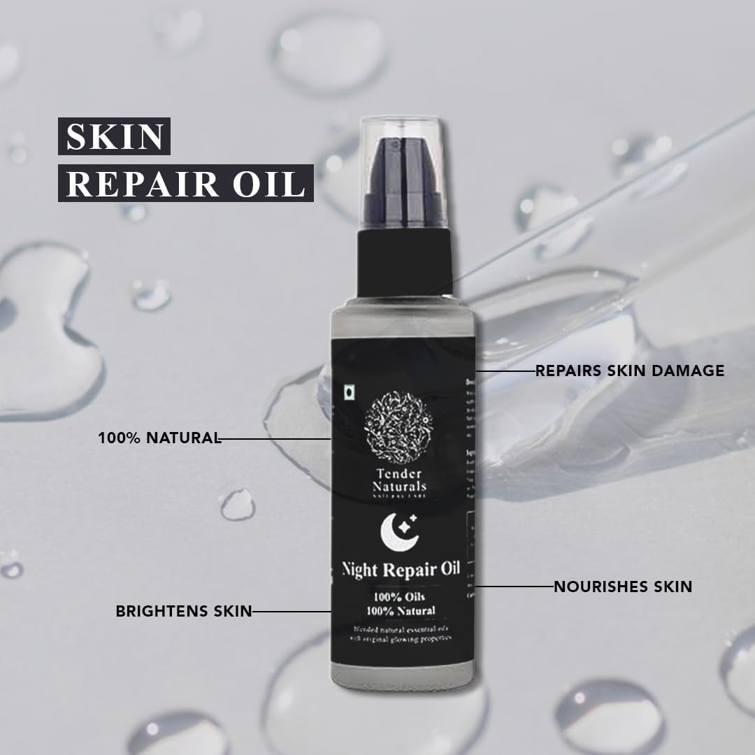 Tender Naturals Skin Night Repair Oil - 100% Natural Hydrating Face Serum for Brightening & Anti-Aging | Korean Skincare for Women & Men | 50ml | Perfect for Nighttime Routine & Dull Skin Care