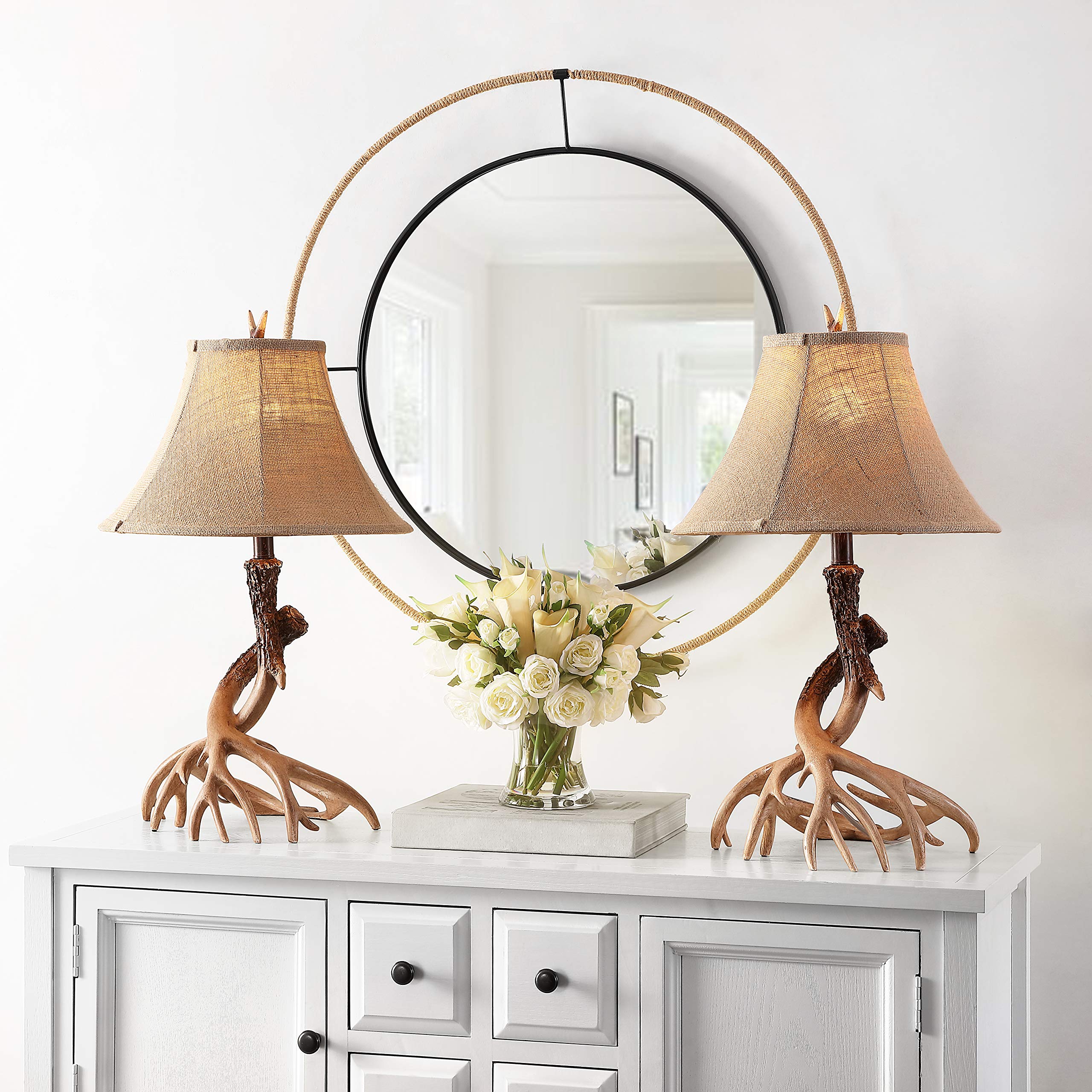 SAFAVIEH Sundance Rustic Farmhouse Brown Antler Table Lamp Set of 2 - 26
