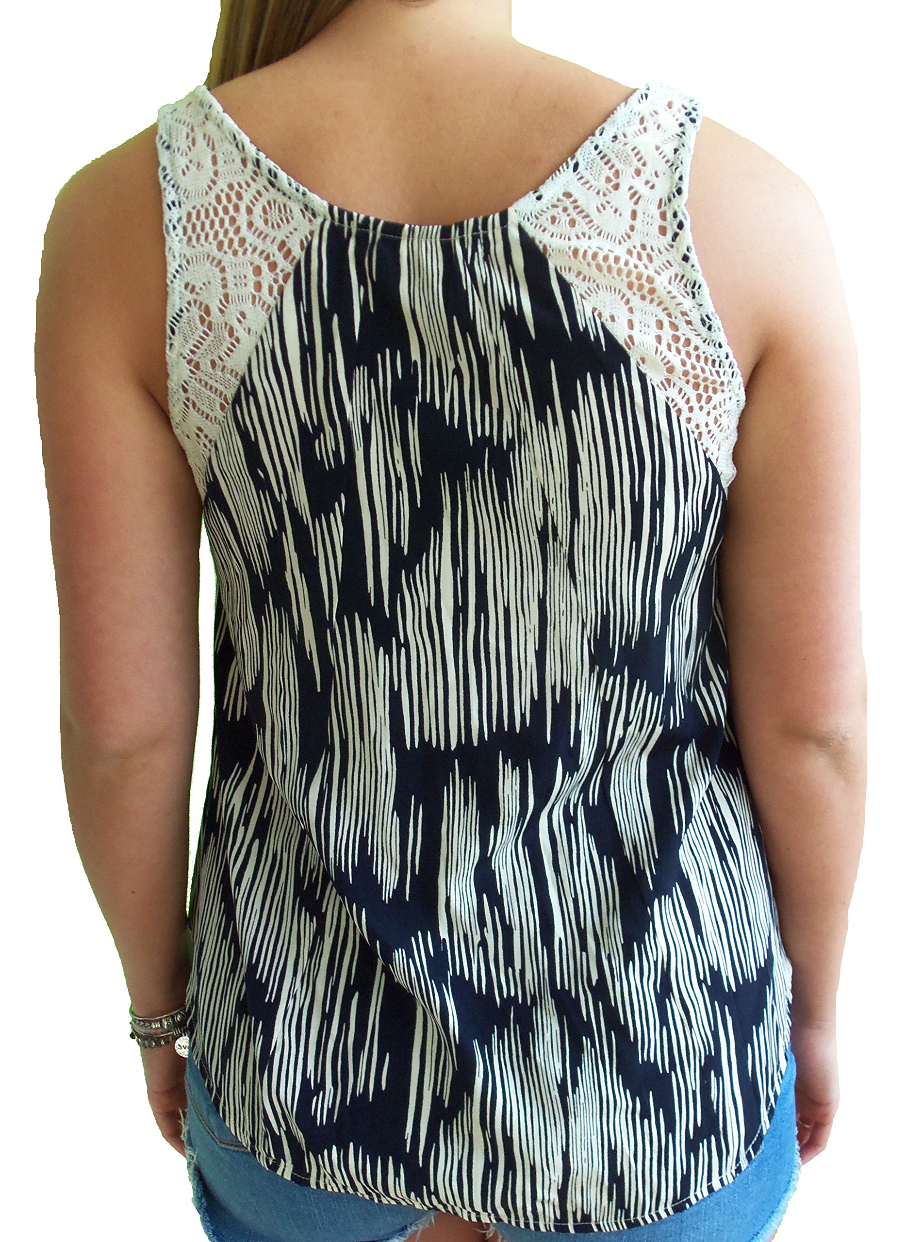 Liberty Love Juniors Crochet Lace Swing Tank Top - Women's Summer Casual Navy Blue Sleeveless Blouse (Small, Navy) | Perfect for Beach, Vacation & Boho Outfits
