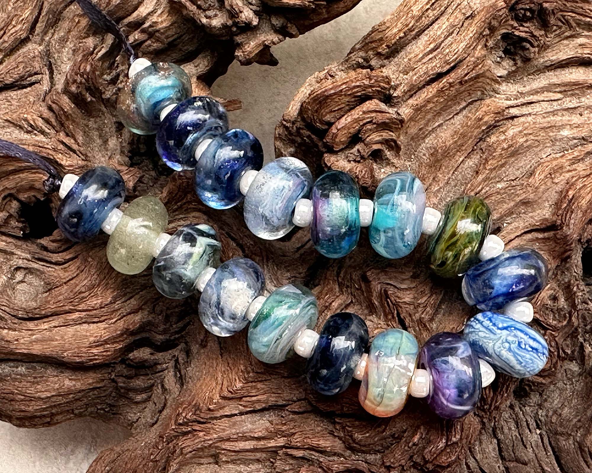 17pcs Blue Orphan Lampwork Glass Beads Set for Jewelry Making - DIY Bracelets, Necklaces & Craft Projects - SRA Certified