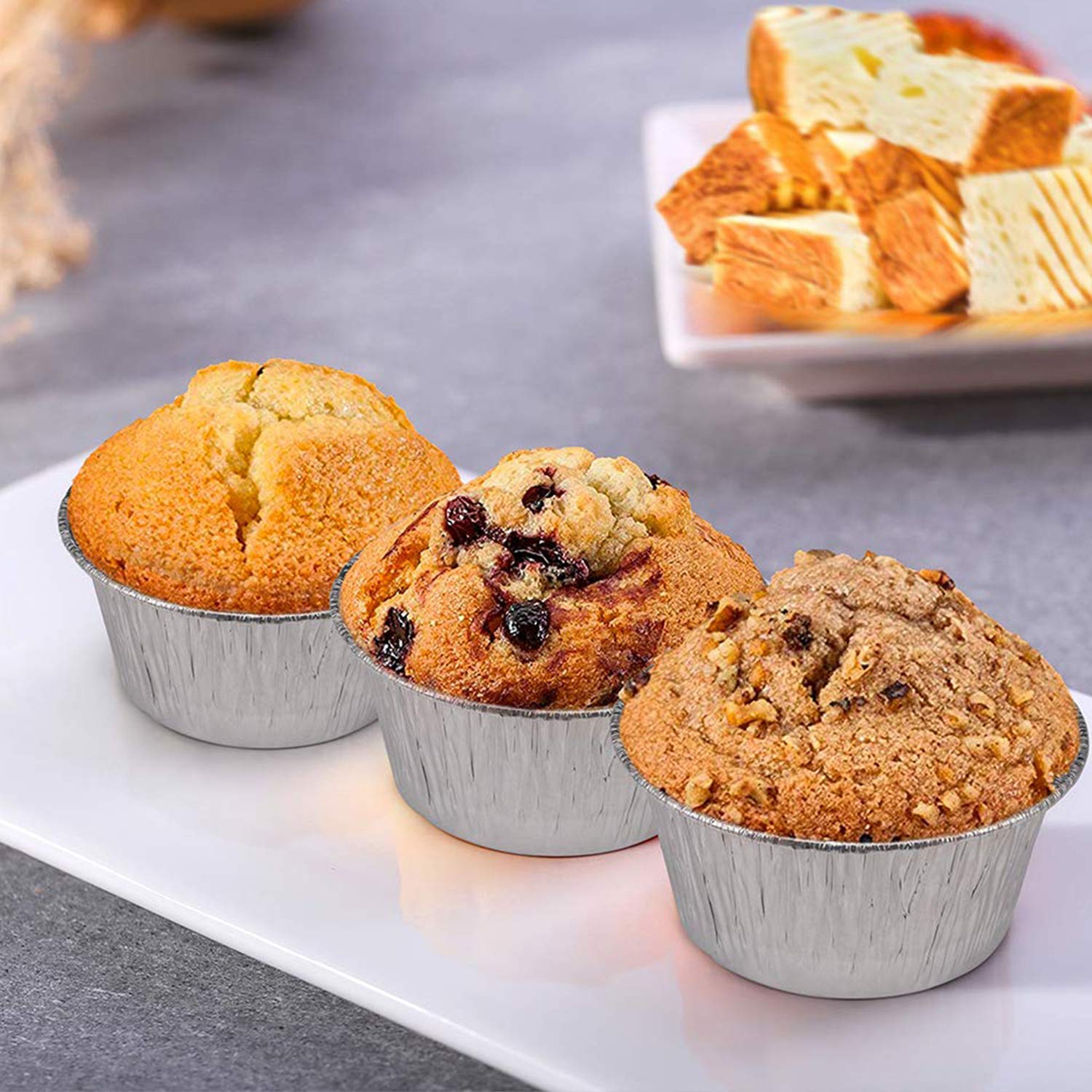 2 Oz Disposable Aluminum Foil Baking Cups - 100Pcs 70mL Mini Cupcake Pans for Baking, Roasting & Serving - Perfect for Parties, Desserts & Meal Prep