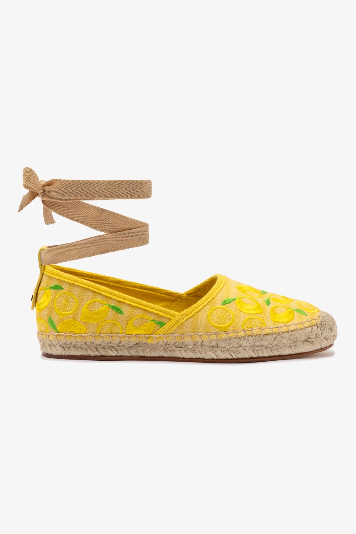 Letizia Women's Espadrille Flats - Sunrise Striped Fabric & Sicilian Lemon Embroidery | Comfortable Summer Shoes for Beach, Vacation & Casual Outings