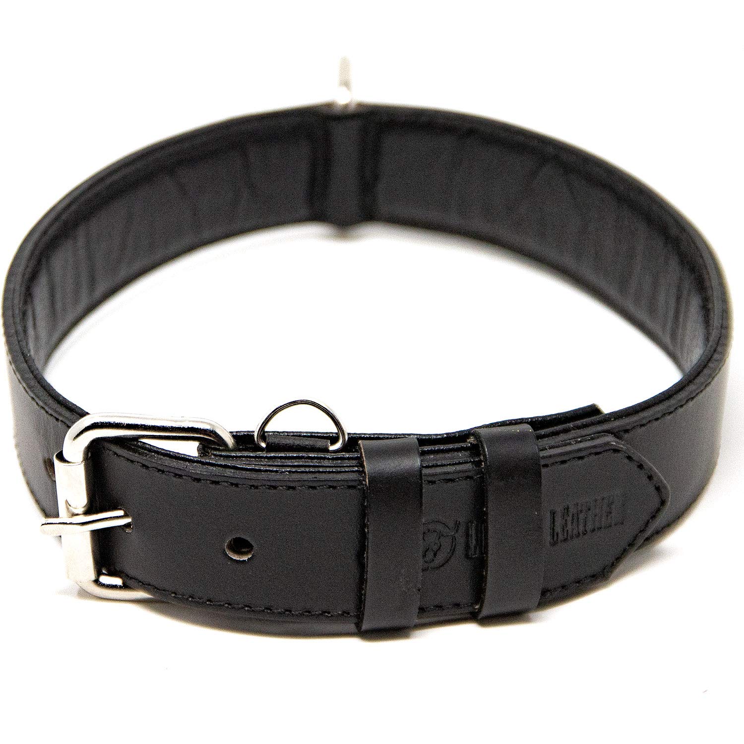 Premium Full Grain Leather Dog Collar for Large Breeds - Padded Comfort Design Adjustable Black Dog Collar (1.5