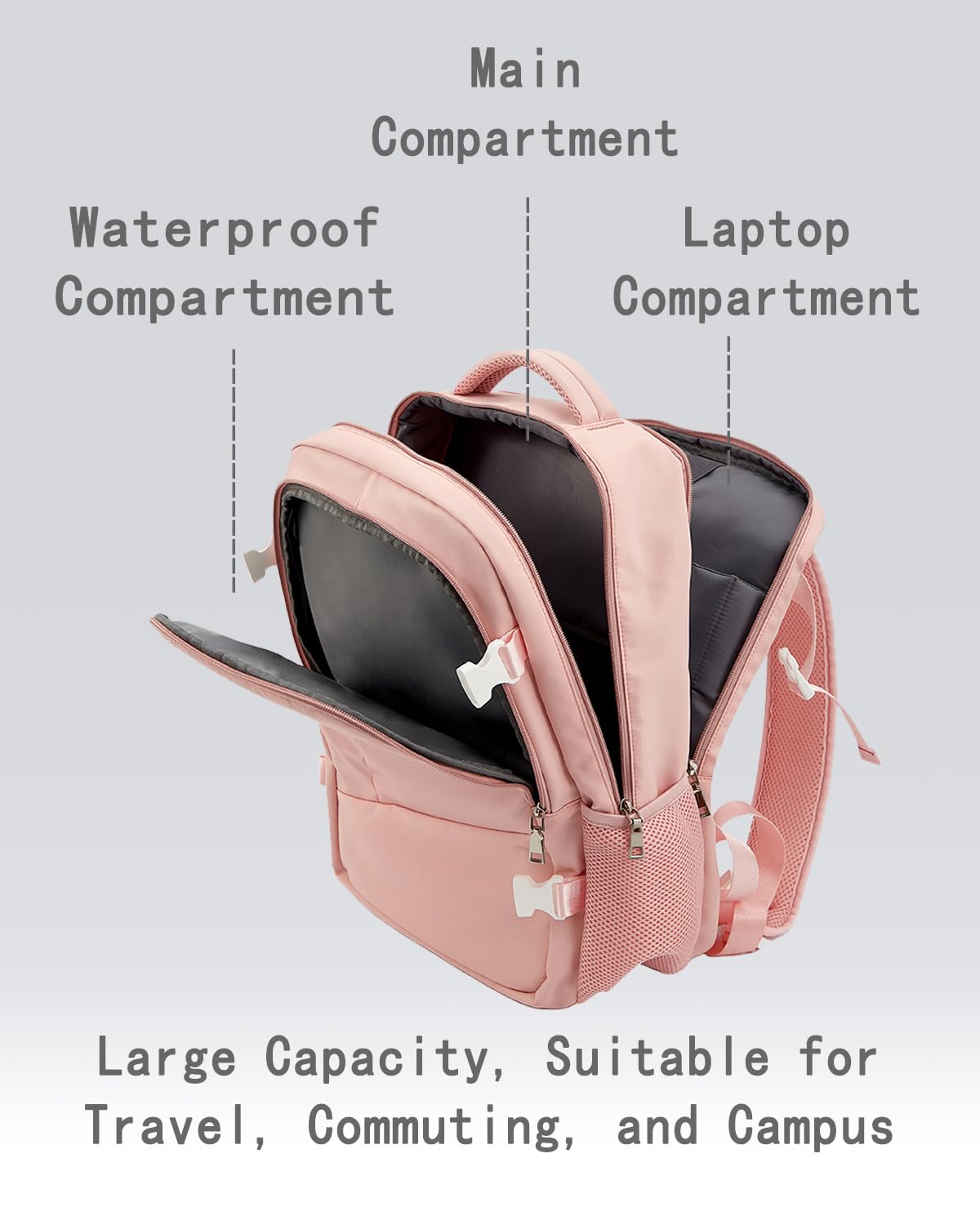 Women's Pink Travel Backpack - 15.6 Inch Laptop Carry-On Backpack with USB Charging Port, Lightweight Water-Resistant Daypack for Work, School & Airplane Travel