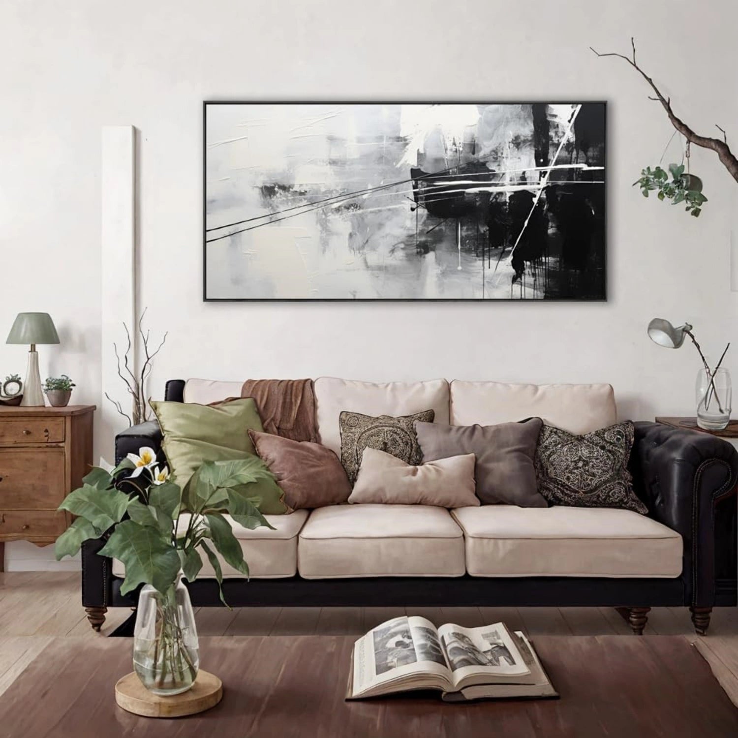 Modern Black and White Abstract Textured Wall Art Canvas Print #MZ141 - Perfect for Living Room, Bedroom, or Office Decor