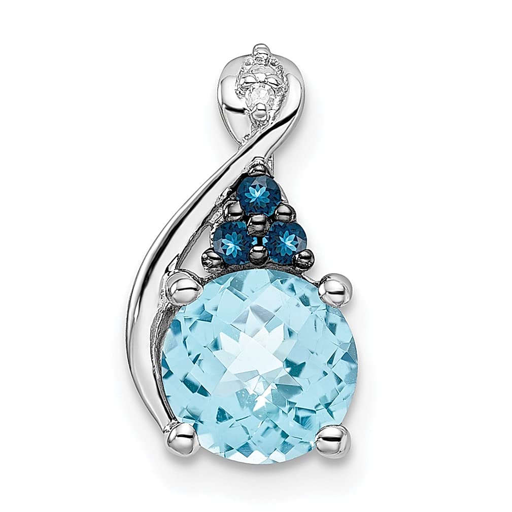 925 Sterling Silver Diamond & London Blue Topaz Pendant Necklace - Swiss Made Gemstone Slide Chain Fine Jewelry for Women - Perfect Gift for Her, Birthday, Anniversary & Special Occasions