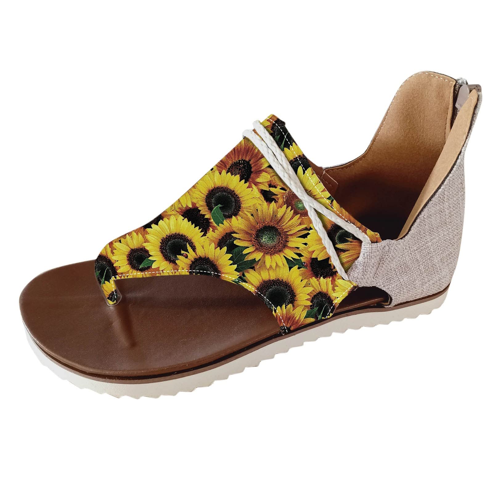 Women's Floral Leopard Print Sunflower Summer Sandals - Lightweight Canvas Casual Sandals for Spring & Summer - Perfect for Beach, Vacation, and Everyday Wear
