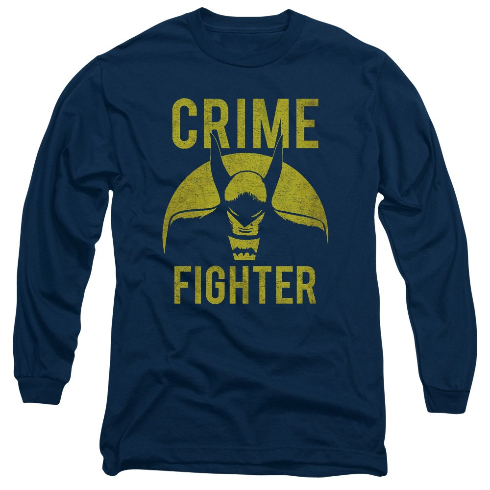 Trevco DC Fight Crime Long Sleeve T-Shirt for Adults - Navy Blue Cotton Tee - Medium Size 18-1 - Perfect for Superhero Fans & Comic Book Lovers