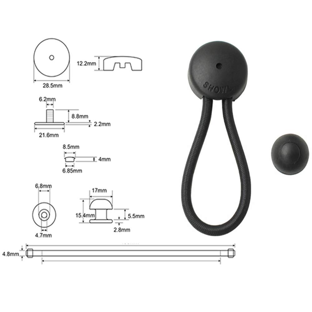 10 Sets Heavy Duty Bungee Shock Cord Clips with Knobs - Adjustable Pull Tie Down Straps for Tarp, Boat, Truck, RV & Car Covers - Marine Grade Black Elastic Fasteners (Perfect for Camping, Boating & Outdoor Storage)