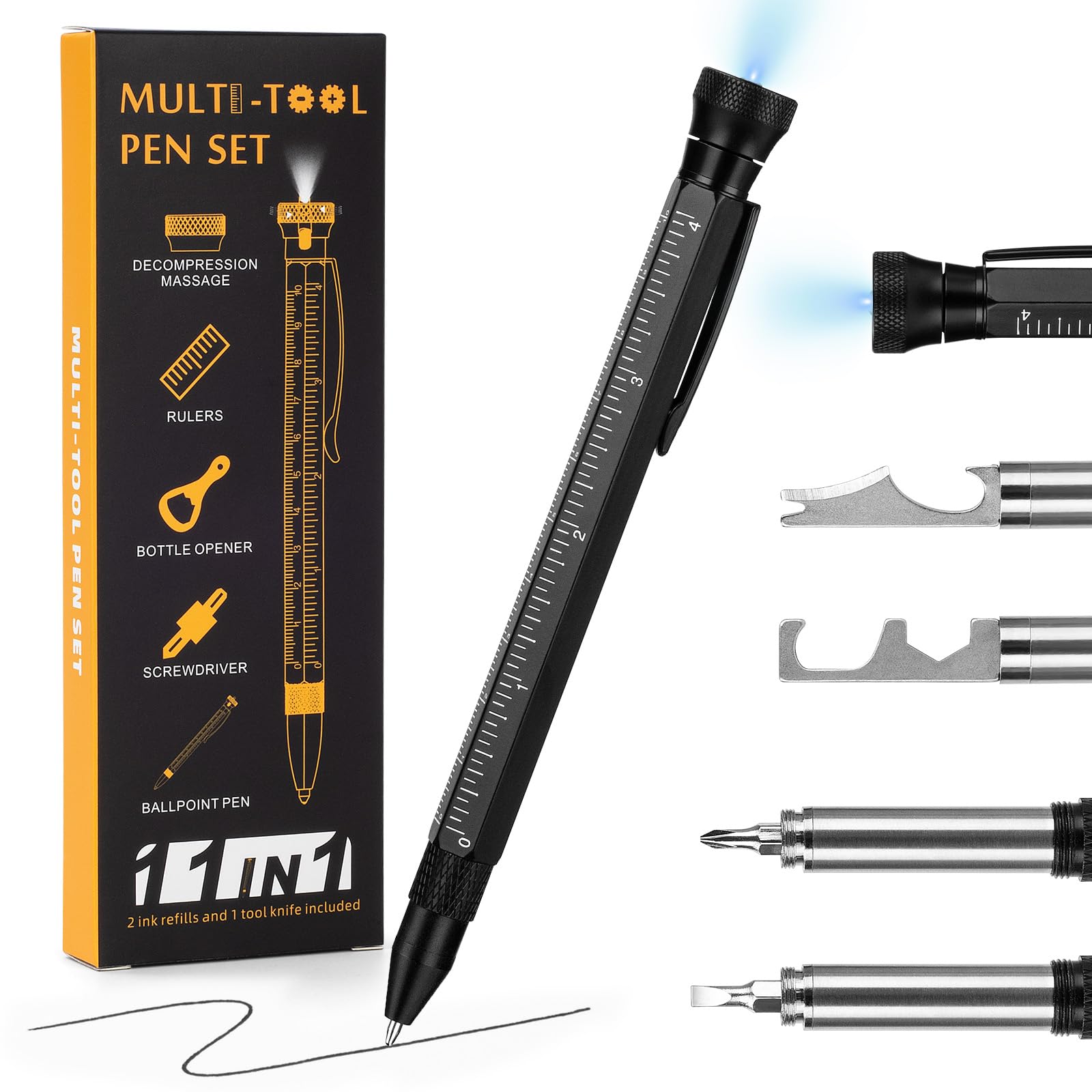 12-in-1 Multitool Pen with Stress Relief Feature - Perfect Father's Day, Birthday & Christmas Gift for Men (Dad, Husband, Grandpa) - Unique Gadget Tool for Everyday Carry, Office Use & Outdoor Activities