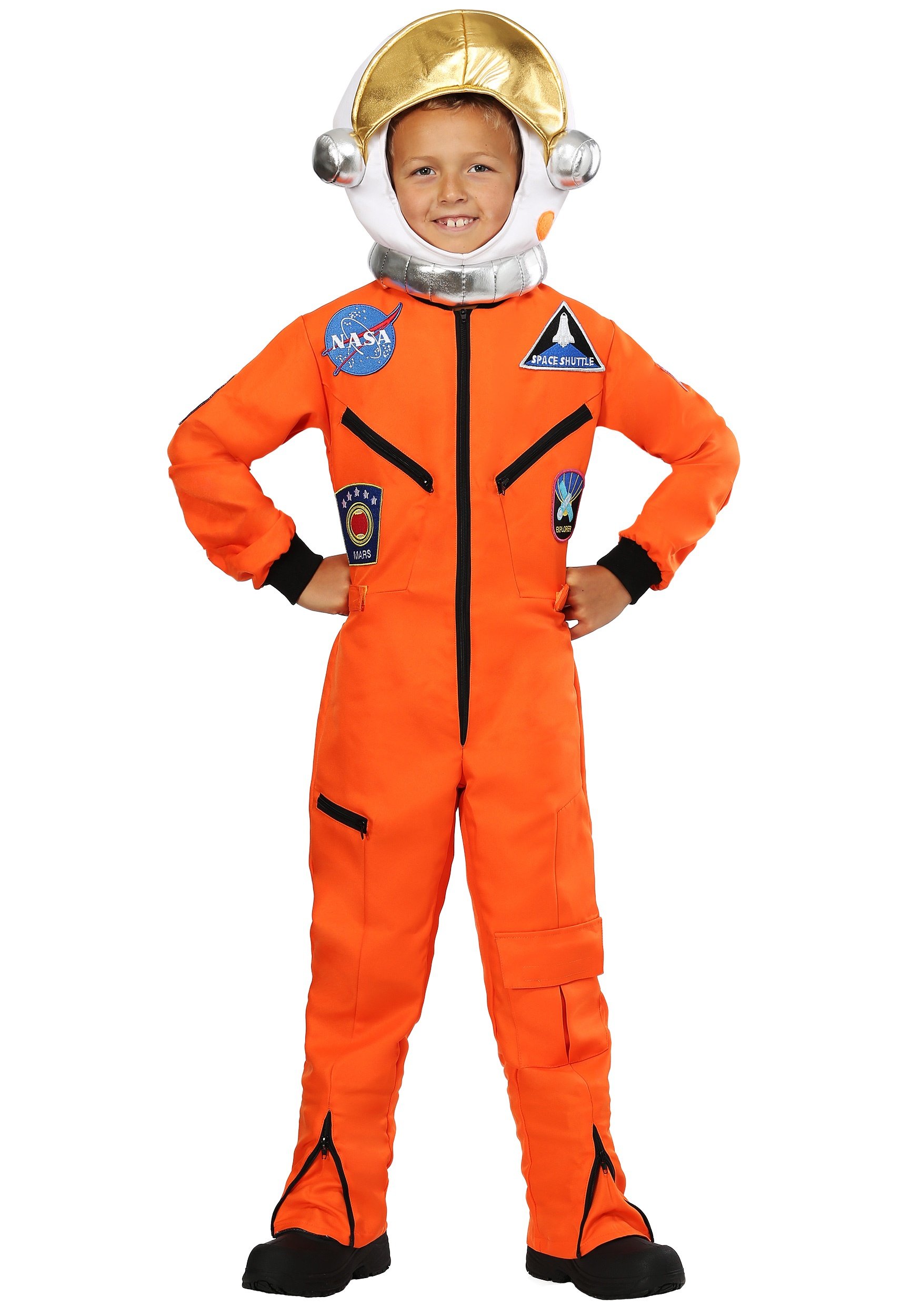 Orange Astronaut Jumpsuit Kids Costume - Polyester Space Suit with Embroidered NASA Patches | Halloween Dress Up, Cosplay & Birthday Party Outfit
