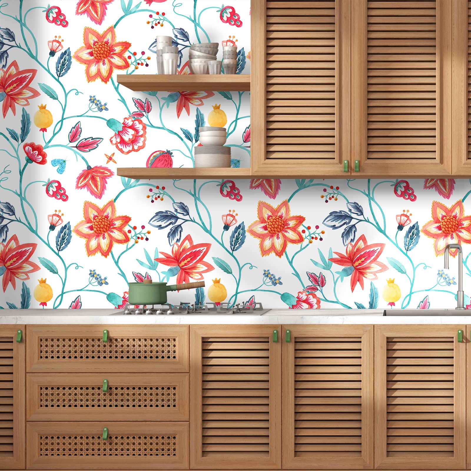 VaryStyle Orange Red Floral Peel and Stick Wallpaper - 17.7