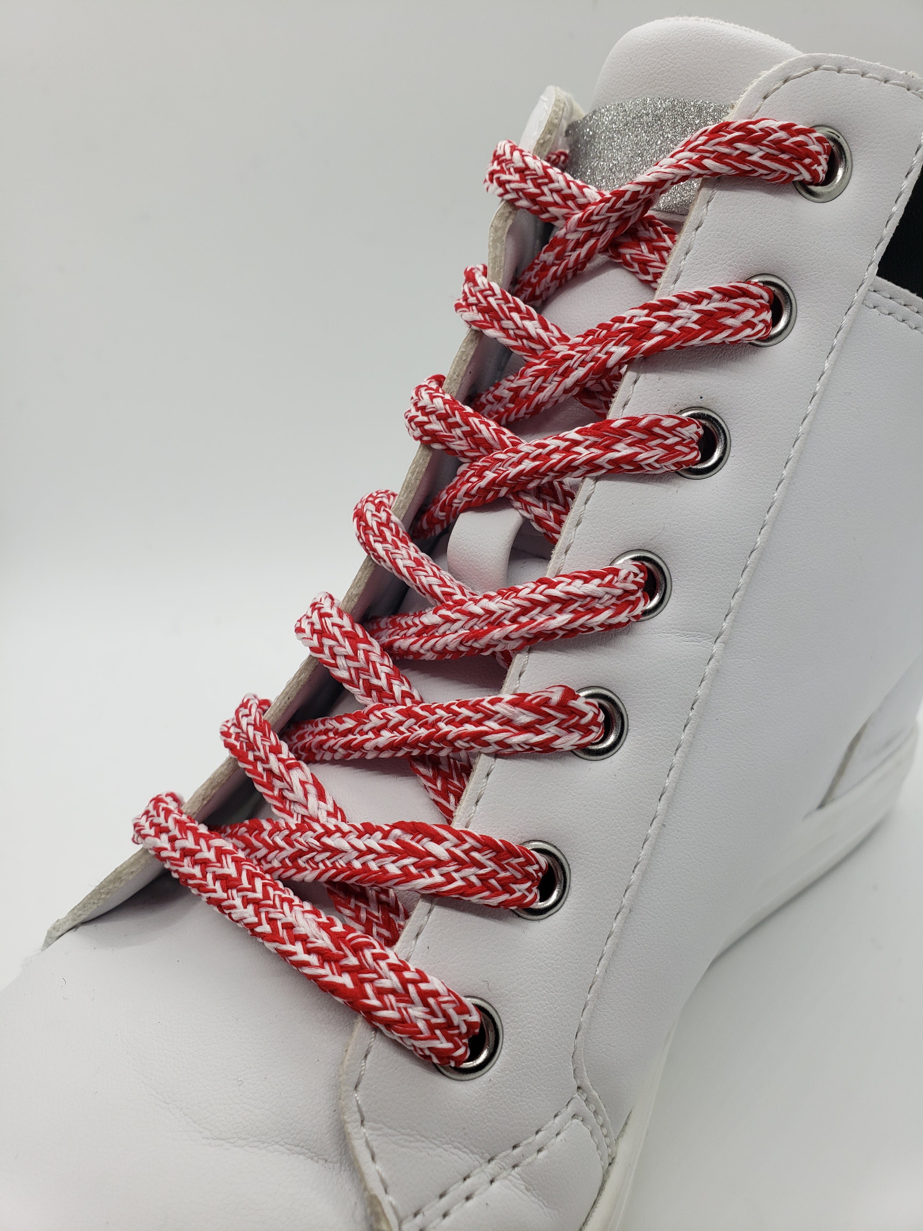 Premium Hybrid Tweed Shoelaces - Red & White Color - Durable & Stylish Shoelaces for Sneakers, Boots & Casual Shoes - Perfect for Fashion & Everyday Wear