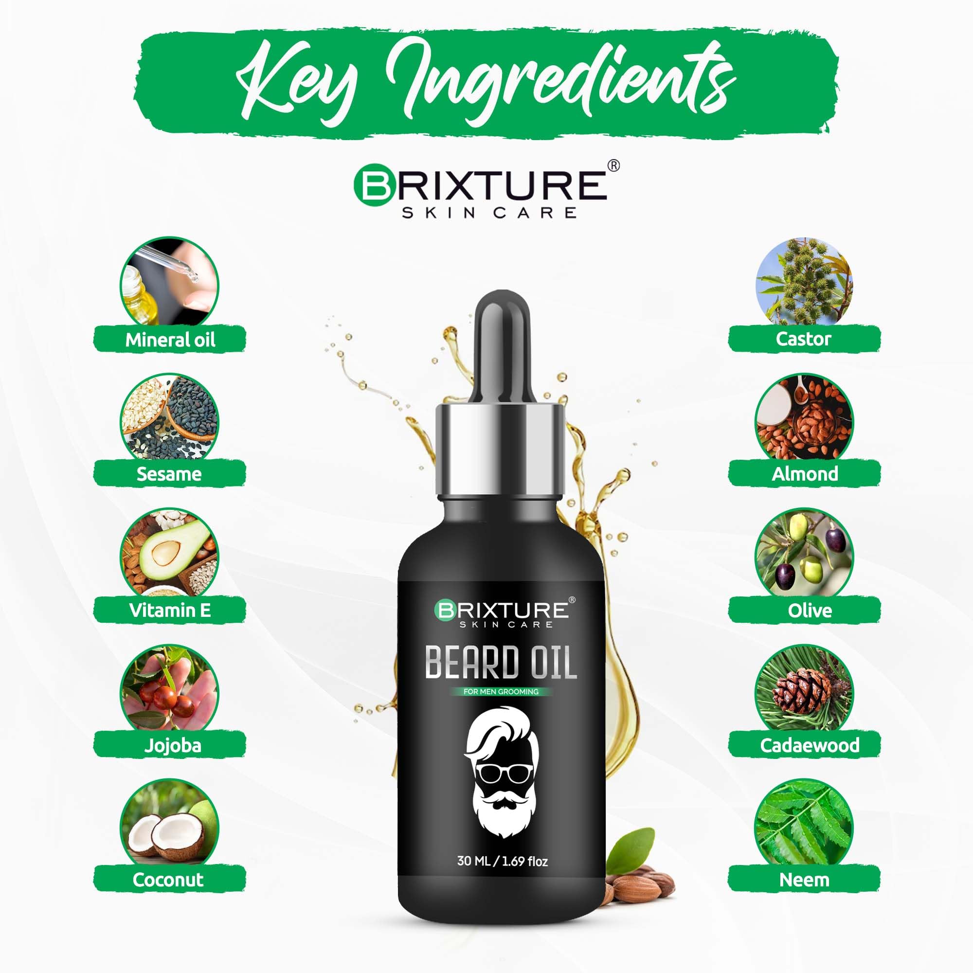 BRIXTURE 100% Natural Beard Growth Oil with Argan Oil - Promotes Thicker, Longer & Healthier Facial Hair - 30ml - Ideal for Men's Grooming & Daily Beard Care Routine