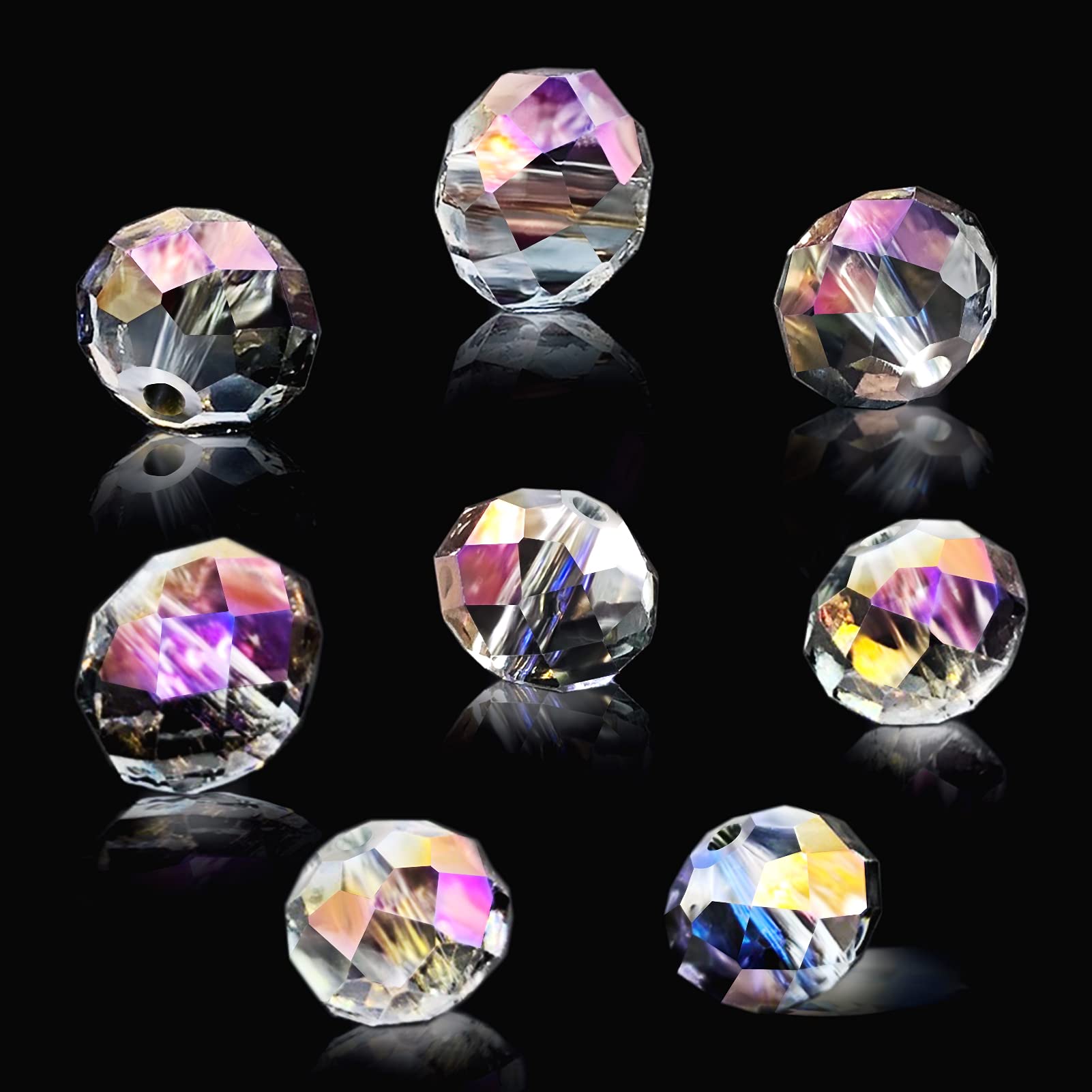 FAMLEAF 265Pcs 10mm Faceted Crystal Glass Beads for Jewelry Making - Briolette Beads, Rondelle Beads - DIY Bracelets, Necklaces, Christmas Ornaments & Holiday Crafts - Perfect for Gifts, Party Decorations and Handmade Jewelry Projects