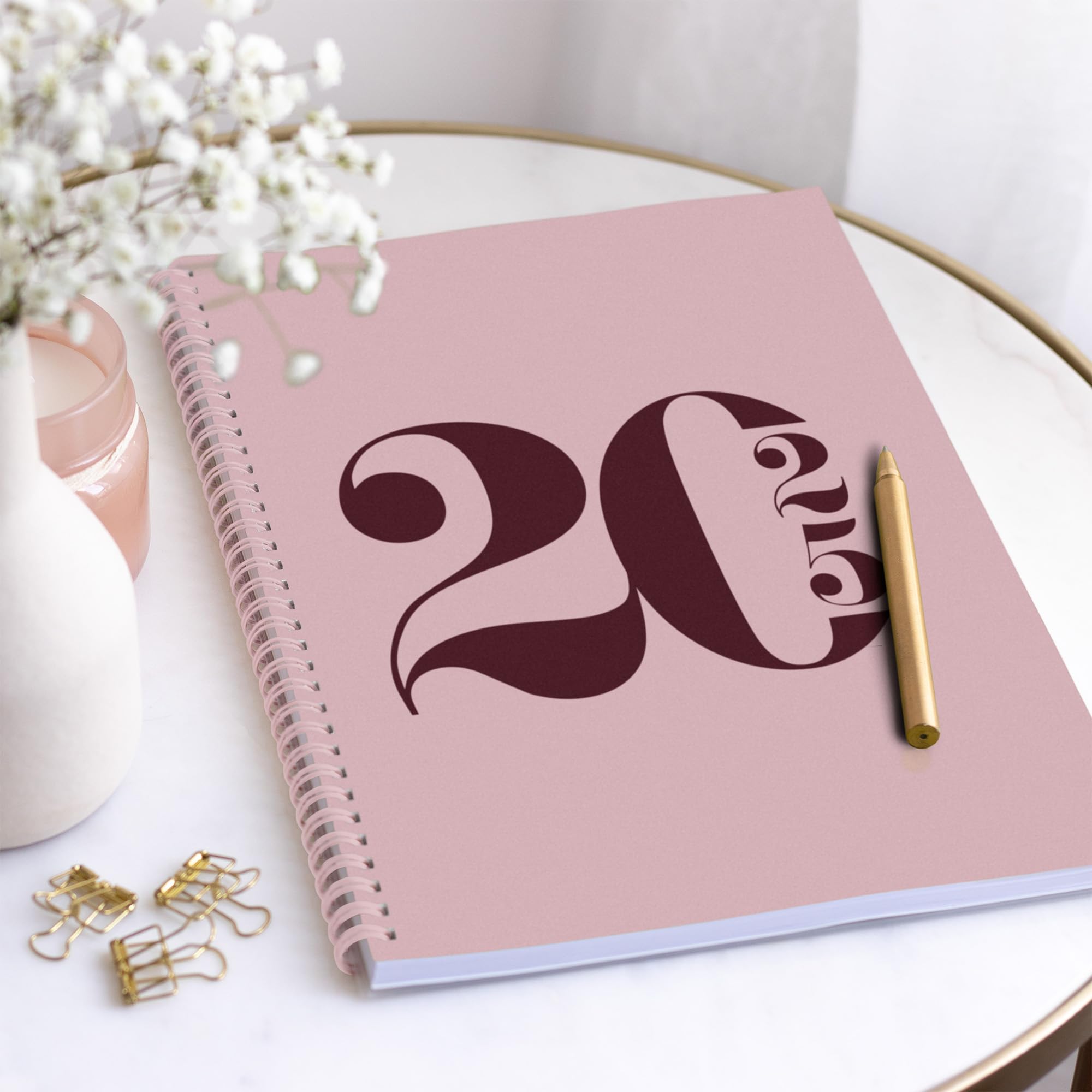 Rileys 2025 Weekly Planner - 8.5 x 11 Inch Pink Typographic Annual & Monthly Agenda Organizer with Flexible Cover, Notes Pages & Twin-Wire Binding - Perfect for Office, School & Personal Productivity Planning