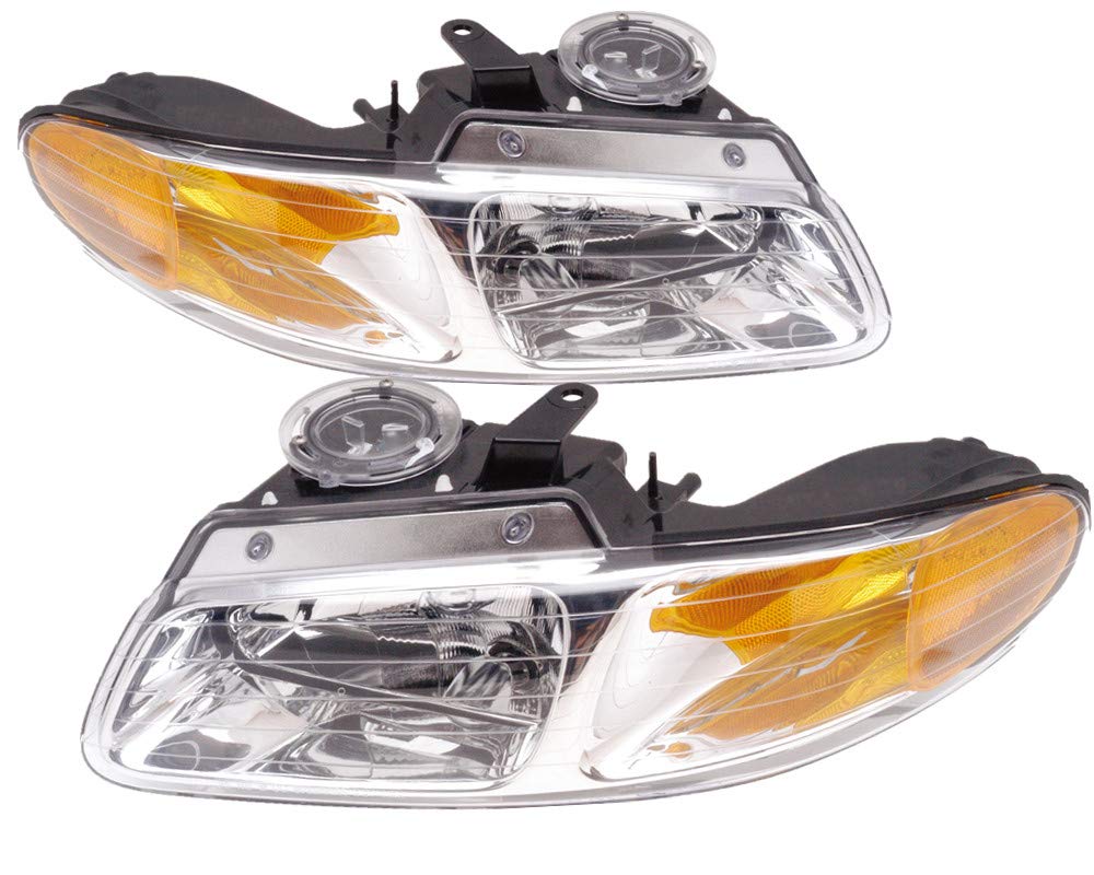 1996-1999 Dodge Caravan Plymouth Voyager Chrysler Town & Country Replacement Headlight Assembly Set - Halogen Headlamp Pair for Driver & Passenger Side - Improve Night Visibility for Safer Driving
