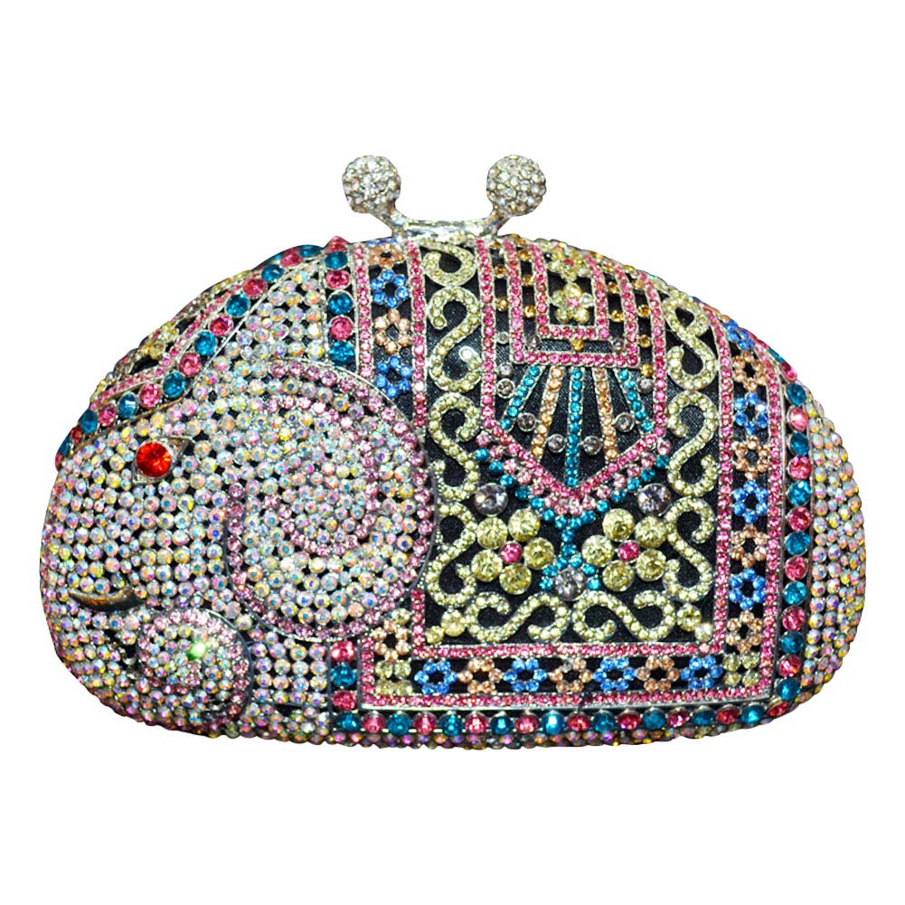 Luxury Women's Evening Bag with Rhinestone Chain - Elegant Wedding Clutch Purse for Parties, Prom & Formal Events - Shiny Elephant Design Handbag for Special Occasions