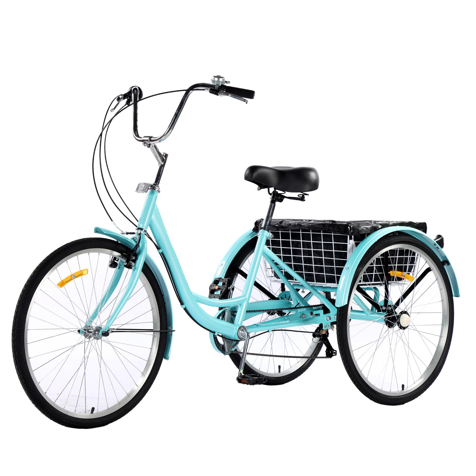 GARVEE Adult 3 Wheel Bikes - 7 Speed Tricycle for Men & Women, 26 Inch Senior Trike with Dual Chain, Rear Basket & Storage Bag - Perfect for Shopping, Beach Rides & City Commuting (Green)