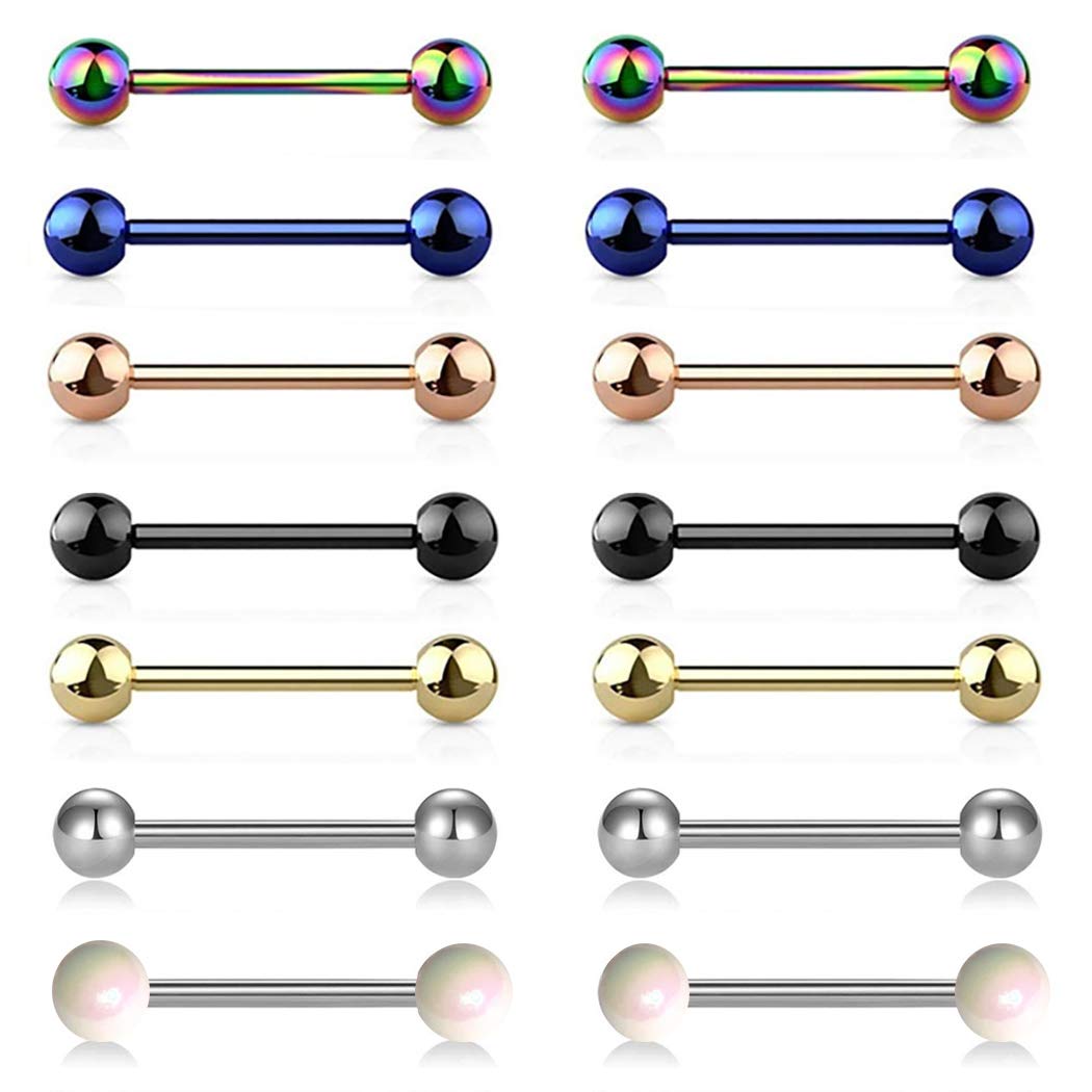 12PCS Flexible Stainless Steel Tongue Rings & Nipple Piercing Jewelry Set - Acrylic Straight Barbell Belly Button Rings for Women & Men - Perfect for Body Piercing, Retainers and Unique Style Expression