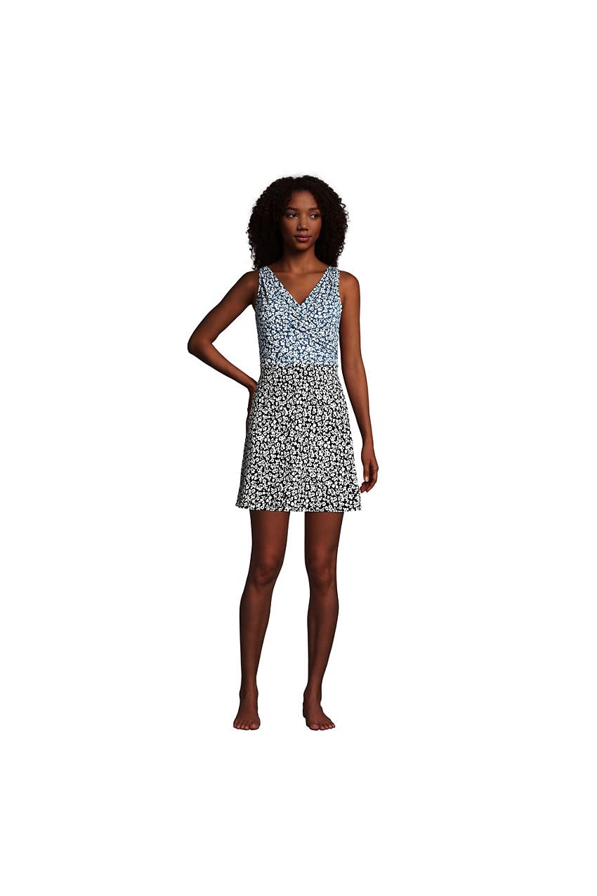 Lands' End Women's Tummy Control Surplice Wrap Swim Dress One Piece Swimsuit - Slimming Bathing Suit for Beach & Pool - Perfect for Vacation, Water Aerobics & Summer Activities