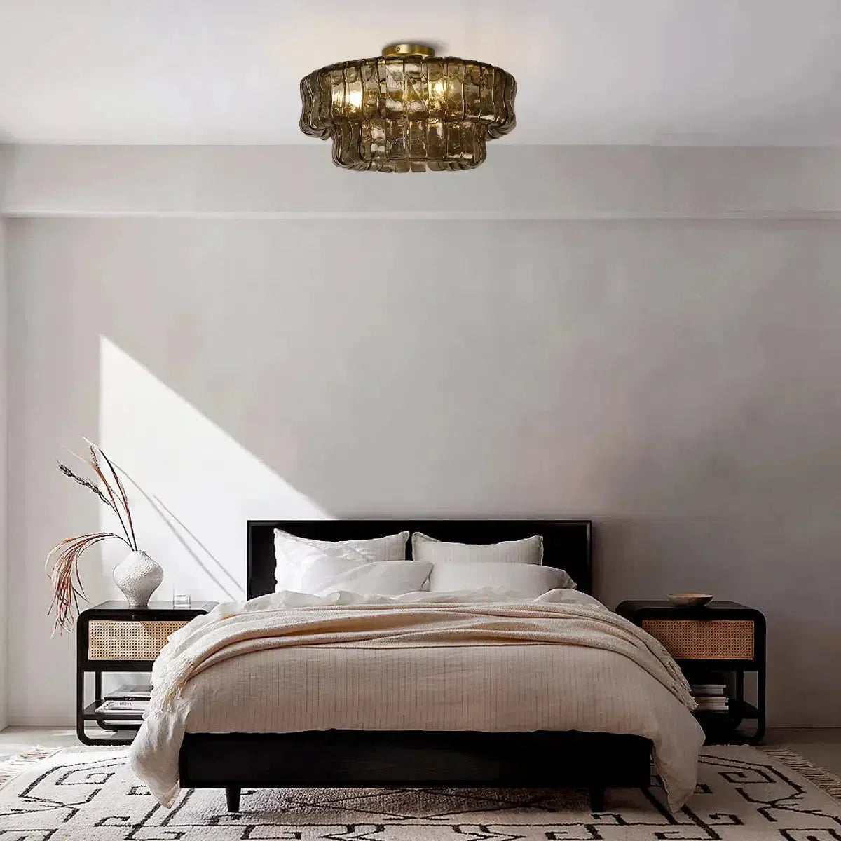 Modern Glass Flushmount Ceiling Light - Sleek Crystal Chandelier for Living Room, Bedroom & Dining Room - Elegant Home Lighting Fixture