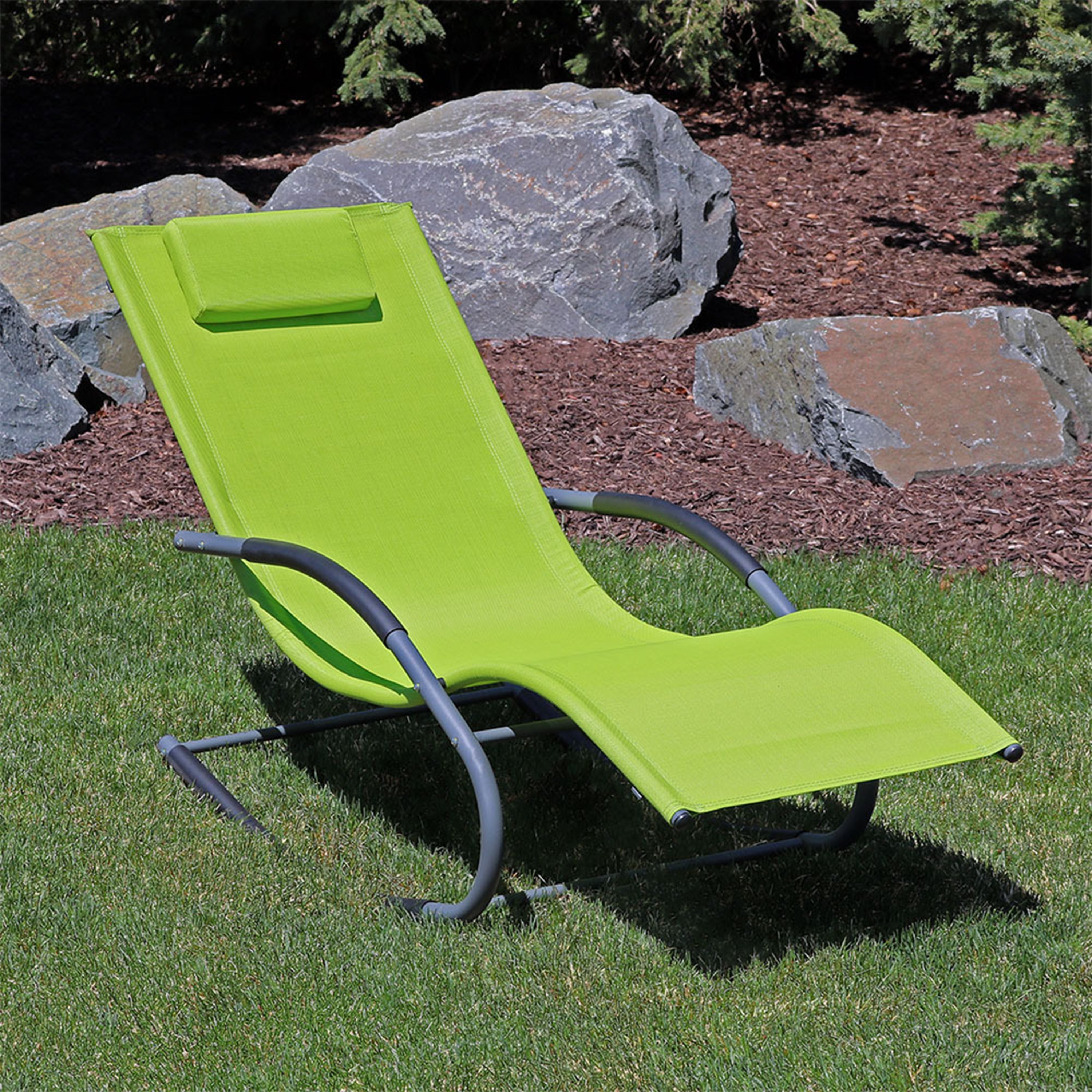 Sunnydaze Outdoor Patio Rocking Wave Lounger with Pillow - Green - Perfect for Poolside Relaxation, Backyard Lounging & Garden Comfort