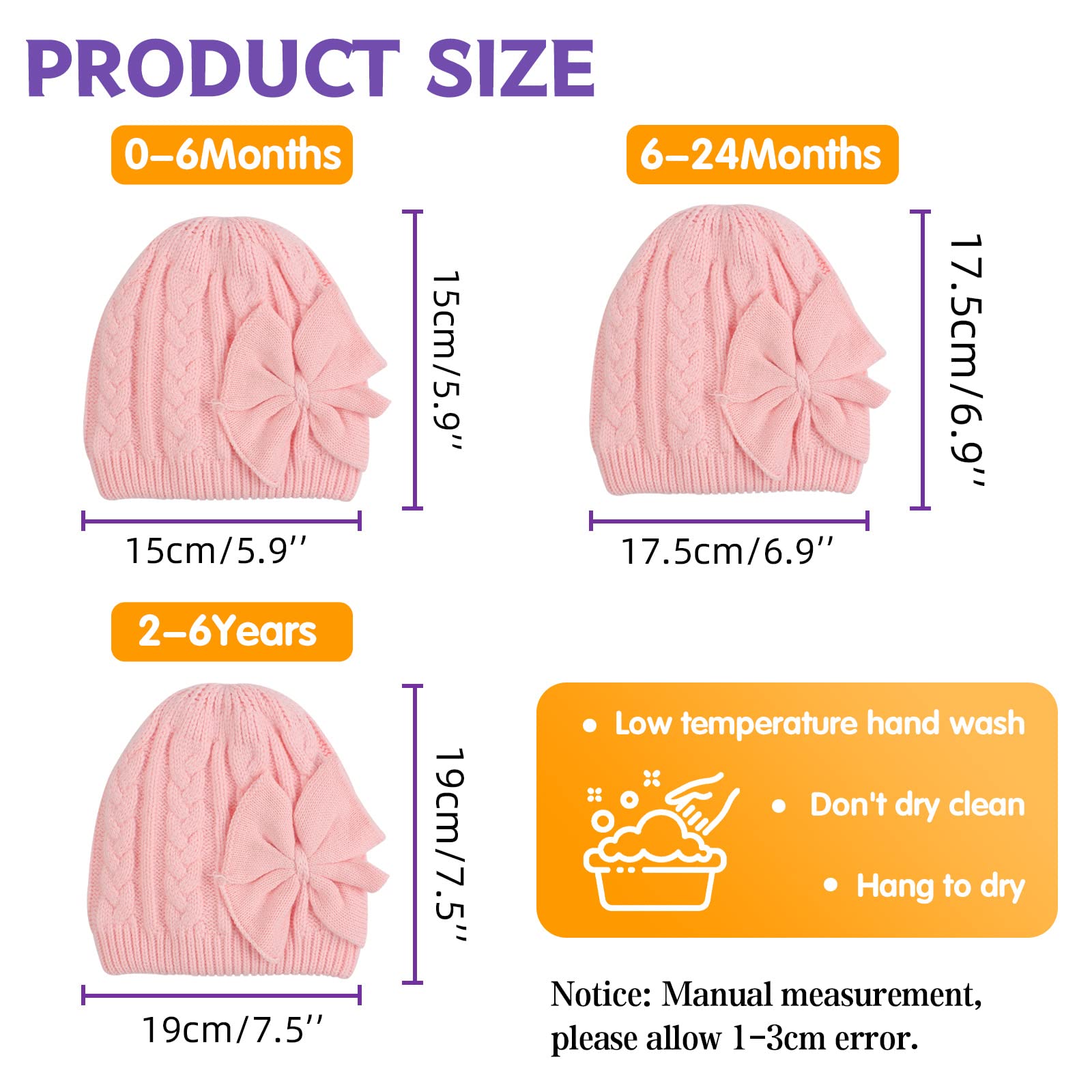 Zsedrut Baby Girls Knit Hats - Soft Winter Beanie with Bow for Toddler & Infant - Warm & Cute Headwear for Newborn to 24 Months - Perfect for Outdoor Play, Winter Walks & Photoshoots