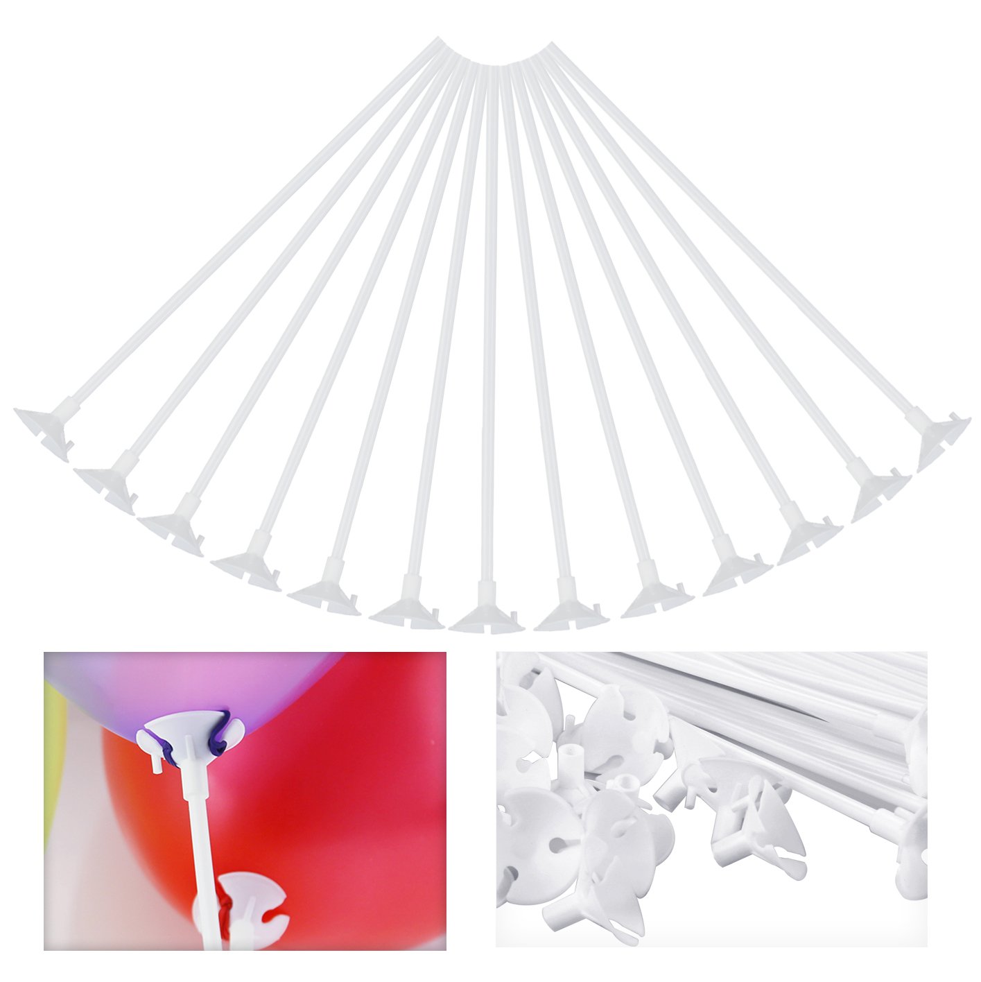 100 Pieces White Balloon Sticks with Holder Cups - Balloon Accessories for Wedding, Birthday Party, Baby Shower & Home Decor | Perfect for Balloon Arches, Centerpieces & Party Backdrops