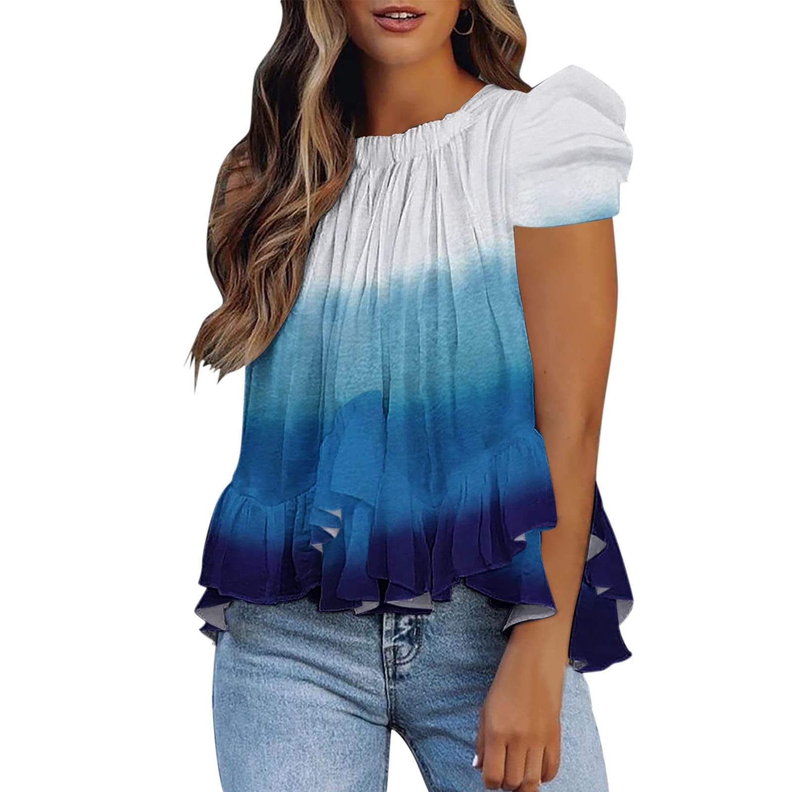 Women's Floral Print Vintage T-Shirt - Short Sleeve Ruffled Tank Top for Casual Wear, Summer Outfits & Boho Style Fashion