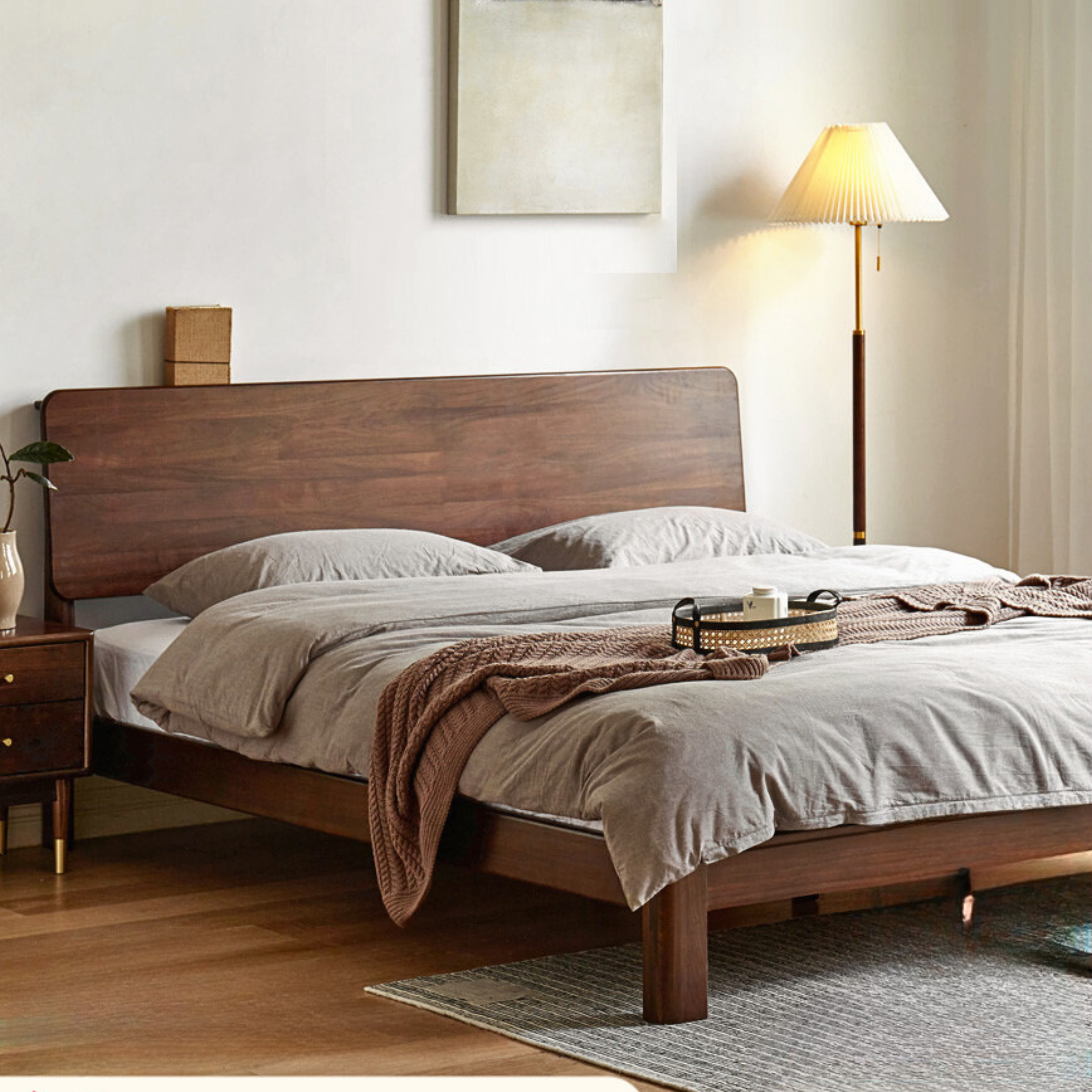 Premium Black Walnut Solid Wood Bed Frame - Queen Size, Handcrafted Hardwood Bed with Sturdy Support - Perfect for Master Bedroom, Guest Room & Farmhouse Decor