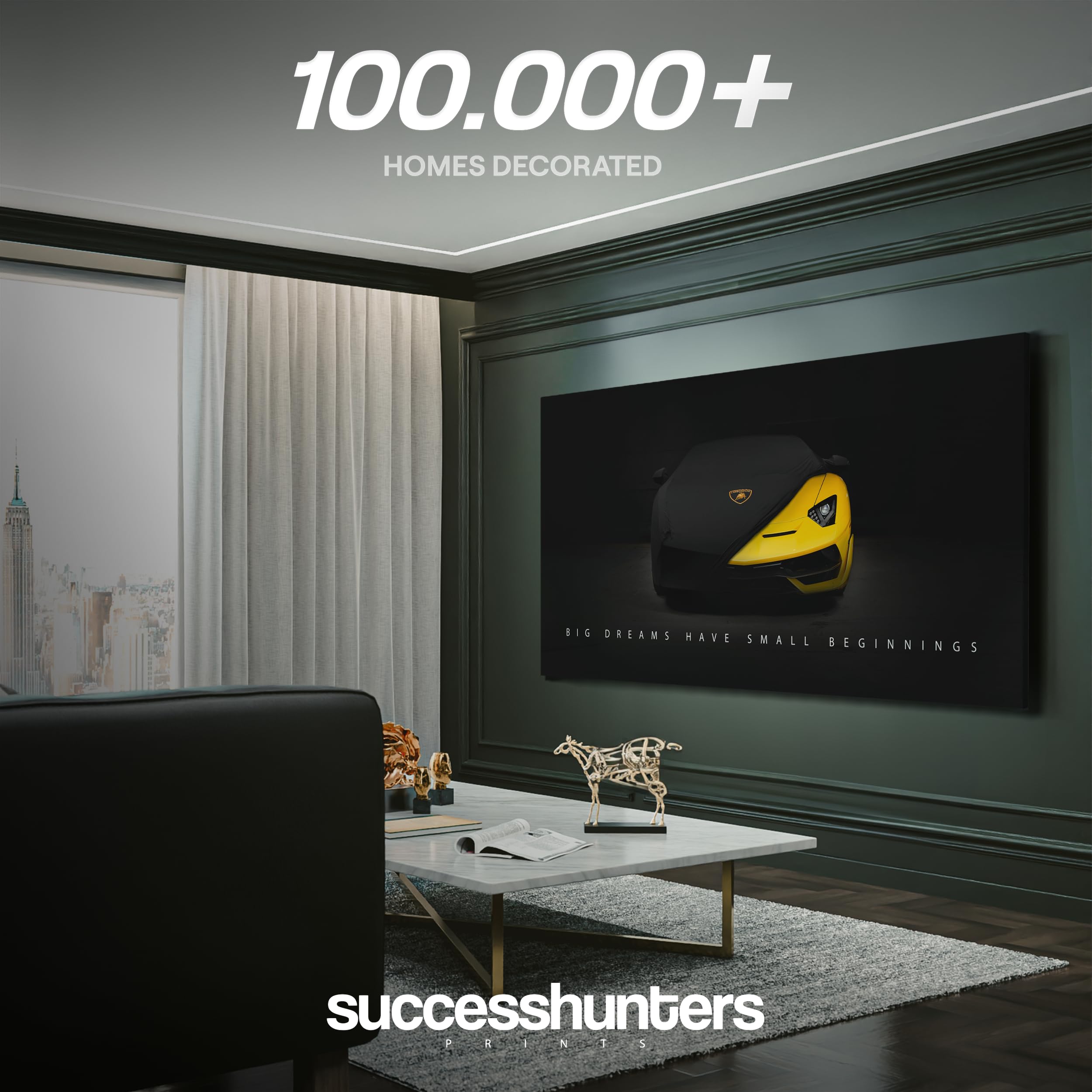 Motivational Supercar Wall Art Canvas - Lamborghini Sports Car Decor for Office & Home (48x24 Inch) | Inspirational Automotive Poster for Men's Cave, Garage, Bedroom & Office Decor