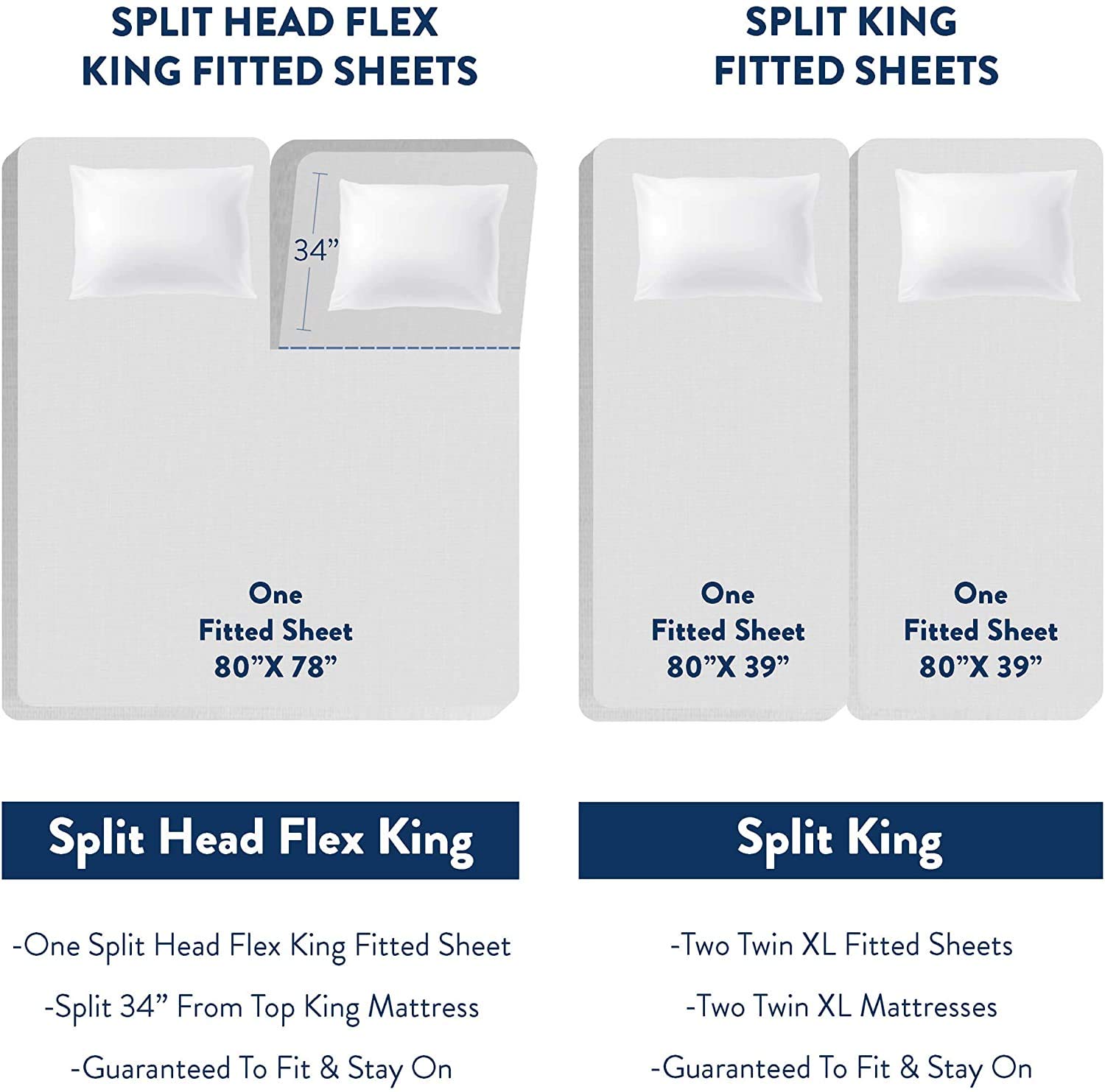 Premium Split King Sheet Set for Adjustable Beds - 100% Cotton 400-Thread-Count Light Gray Solid Sheets with 15