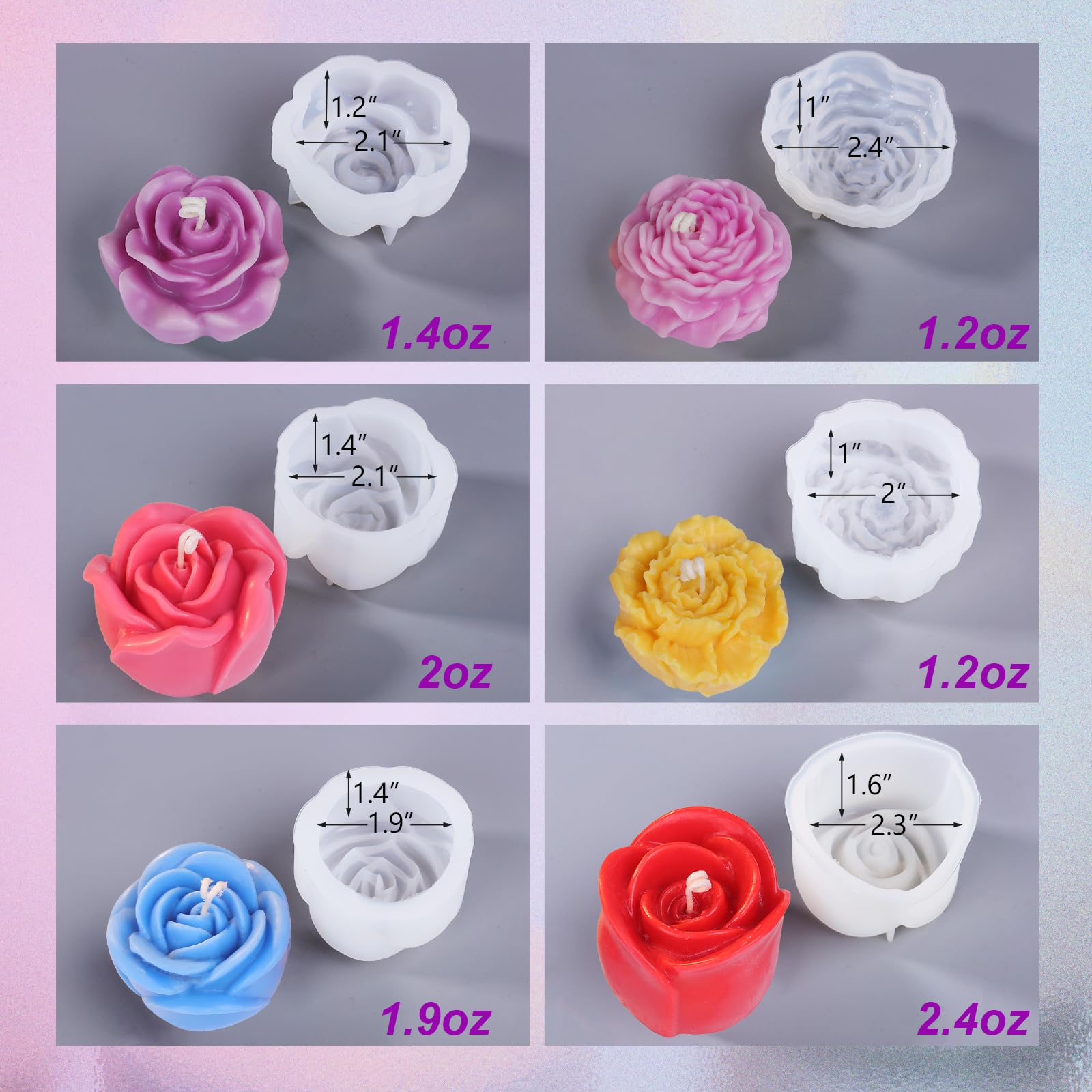 LET'S RESIN 6-Piece Flower Silicone Candle Molds Set for Soy Wax, Beeswax - DIY Candle Making, Resin Crafts - Perfect for Home Decor, Wedding Centerpieces & Gift Making
