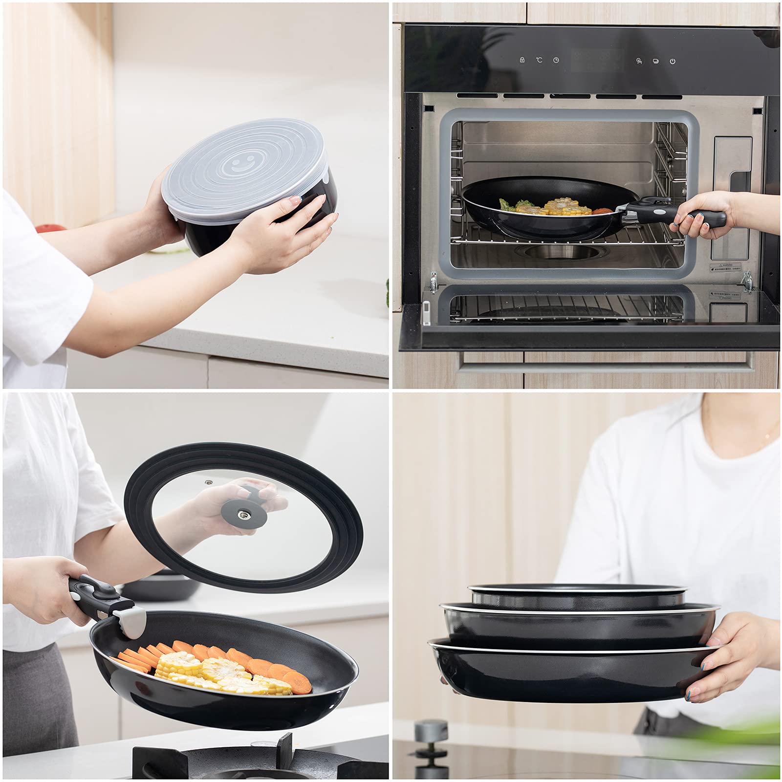 24-Piece Non-Stick Cookware Set with Oil Sprayer - Stackable Pots and Pans with Removable Handles for Space Saving - Compatible with RV, Camping, Oven, Induction, Gas & Electric Stovetops - Dishwasher Safe - Perfect for Small Kitchens, Apartments and Outdoor Cooking