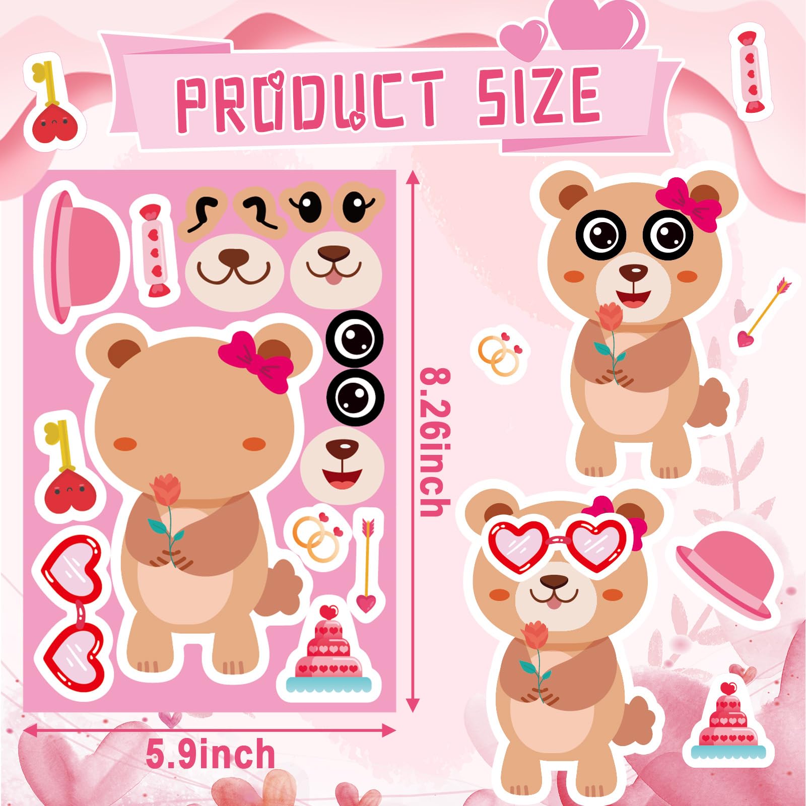 Valentine's Day Stickers - 48 Sheets DIY Make a Face Stickers for Kids, Valentine's Party Favors, Goodie Bag Stuffers, Classroom Exchange (Animals & Angels) - Perfect for Valentine's Crafts, School Parties & Gift Giving