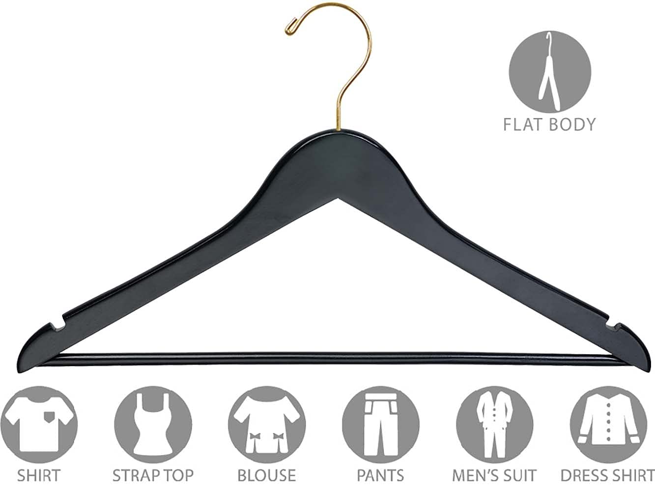 Premium 100-Pack Black Wooden Suit Hangers with Pants Bar & Notches - Smooth Finish for Closet Organization, Wardrobe Storage & Luxury Garment Display