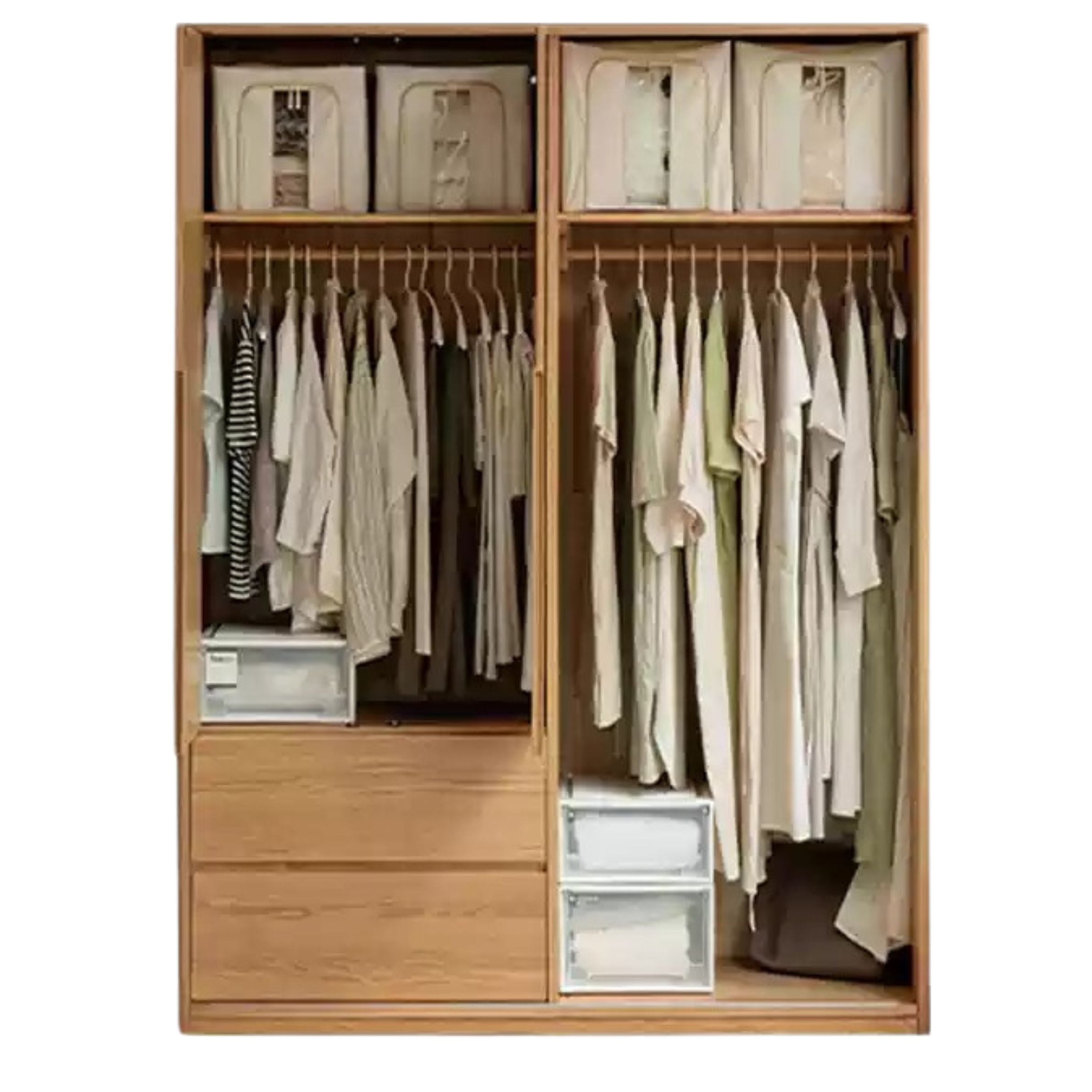 Solid Oak Wood Modern Wardrobe with Ample Storage - Perfect for Bedroom, Living Room, and Office Organization