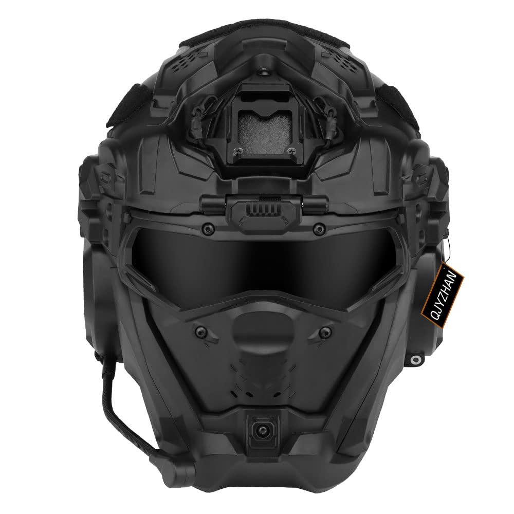 Tactical Airsoft Paintball Helmet with Full Face Mask, Built-in HD Headset & Anti-Fog Fan - Adjustable Military Style Helmet for Outdoor Airsoft, Paintball & CS Games - Perfect for Tactical Training, Combat Simulation & Outdoor Sports