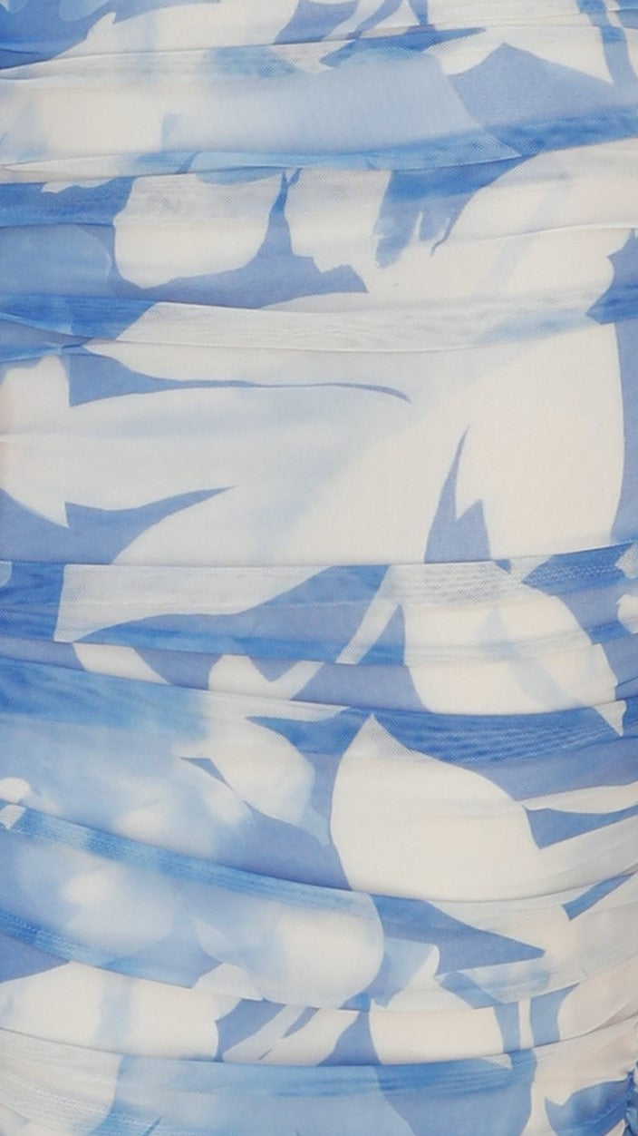 Faizah Floral Print Midi Dress - Blue & White Floral Summer Dress for Women | Perfect for Beach, Vacation, and Casual Outings