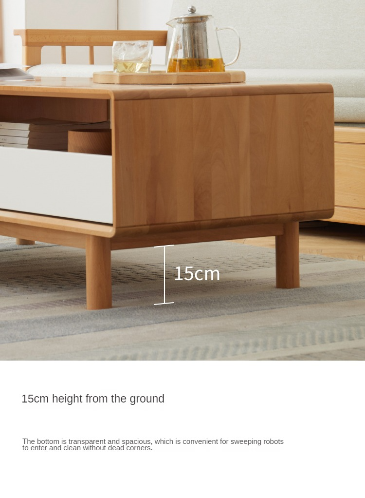 Solid Beech Wood Coffee Table - Rustic Warm Brown Finish for Living Room, Lounge & Home Decor