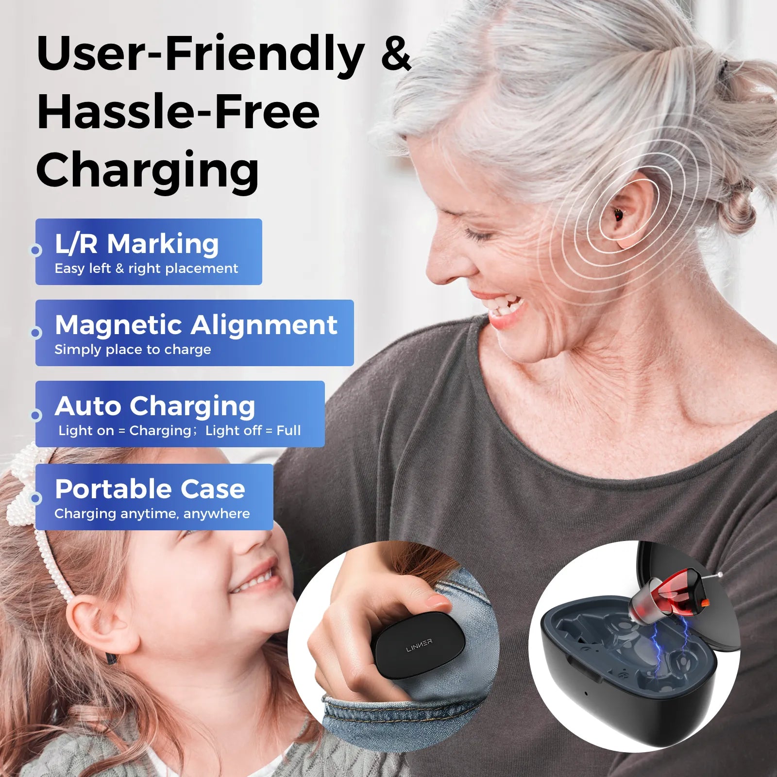 Linner Saturn Series Mini CIC OTC Hearing Aids for Adults - Rechargeable Digital Hearing Amplifier with Noise Reduction for Clear Sound - Perfect for TV Watching, Conversations & Outdoor Activities