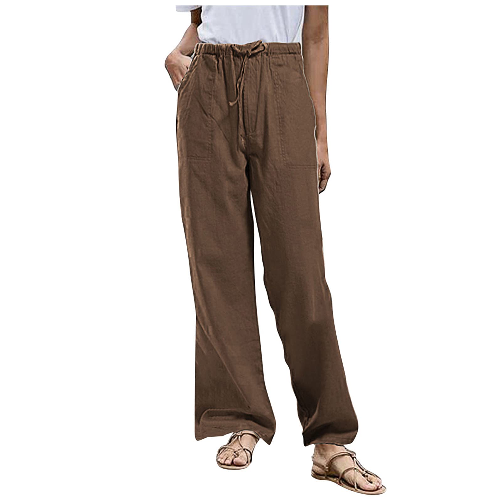 Women's Plus Size High Waisted Jogger Pants - Wide Leg Cotton Linen Trousers with Pockets | Casual Lounge Pants for Yoga, Running & Everyday Comfort