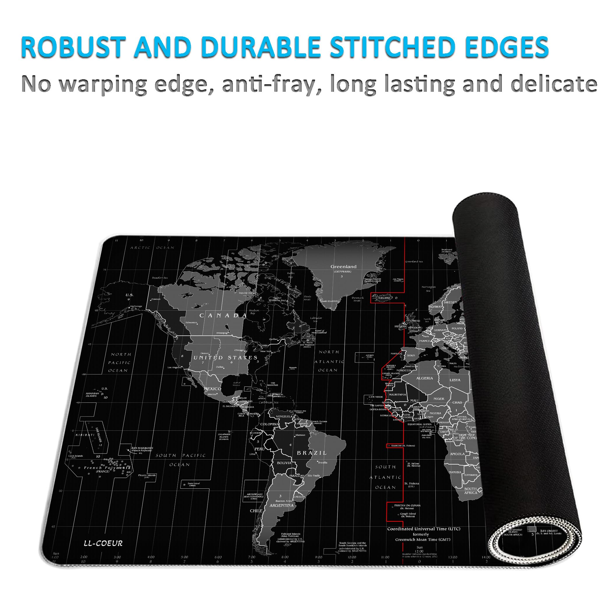 LL-COEUR XXL World Map Mouse Pad - 1400x700x3mm Large Gaming & Office Desk Mat for Laptop, PC - Perfect for Gamers, Work & Study